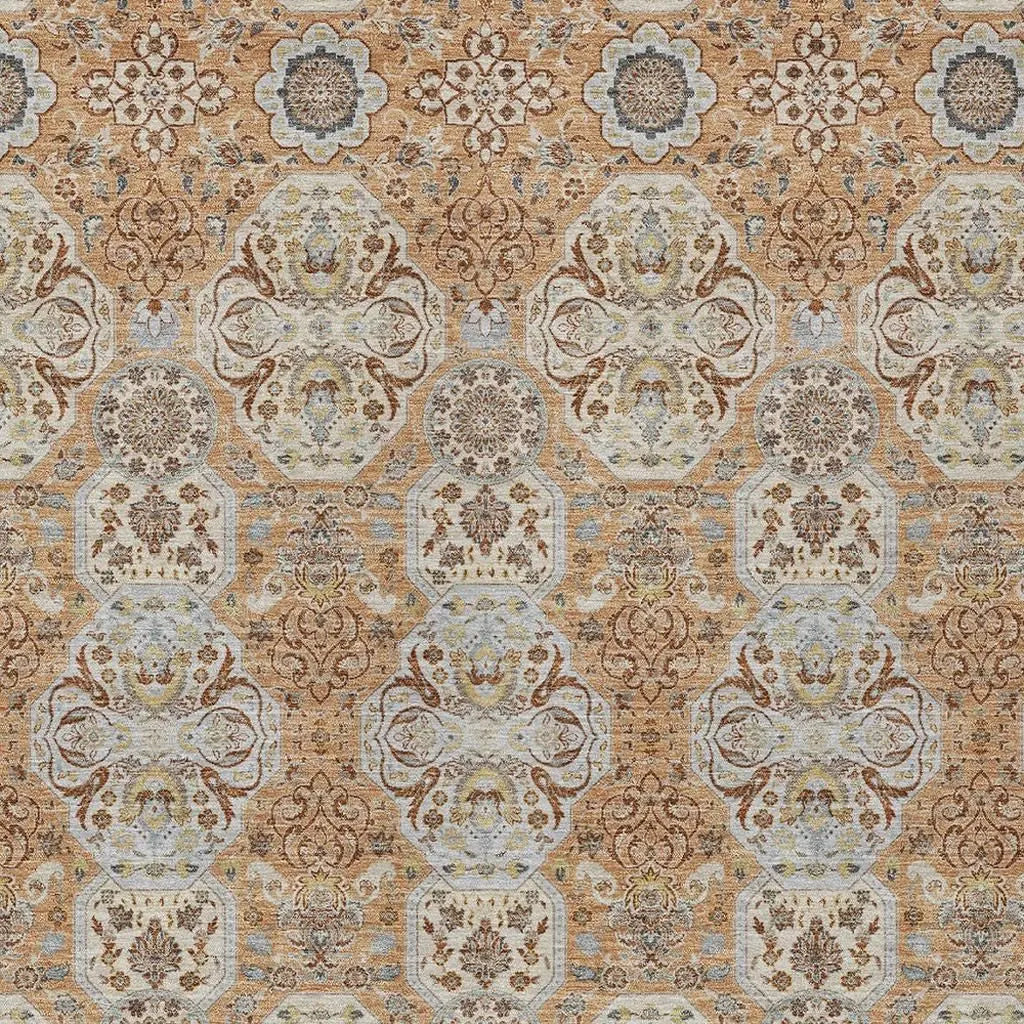 8' X 10' Copper And Gold Floral Washable Indoor Outdoor Area Rug Homeroots Outdoor