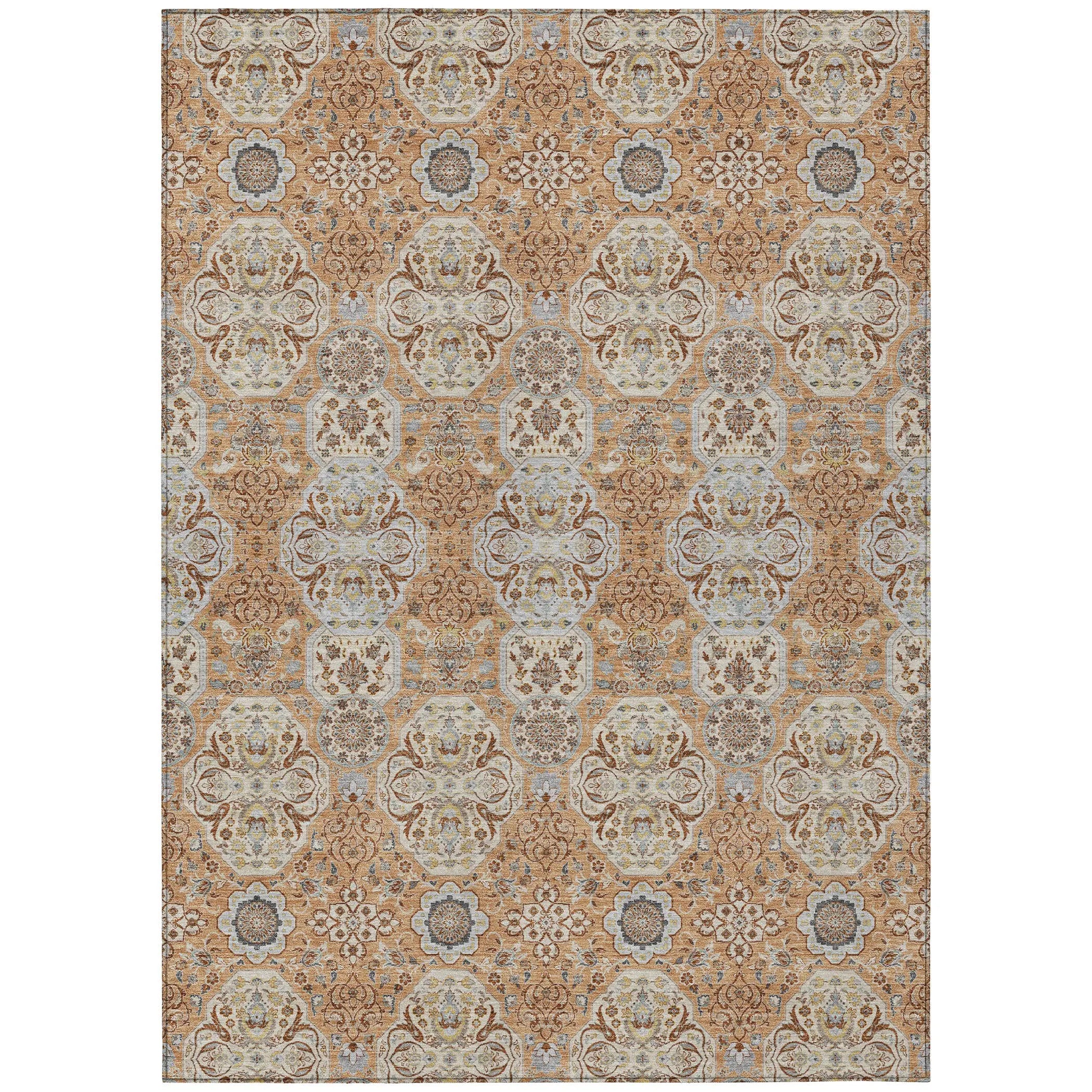 8' X 10' Copper And Gold Floral Washable Indoor Outdoor Area Rug Homeroots Outdoor