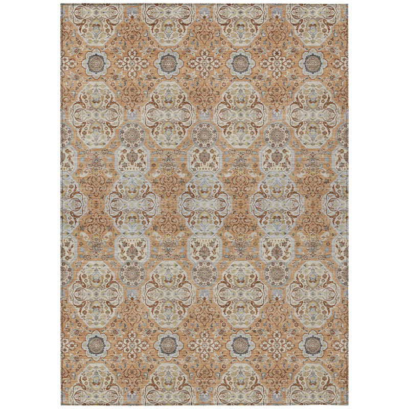 8' X 10' Copper And Gold Floral Washable Indoor Outdoor Area Rug Homeroots Outdoor