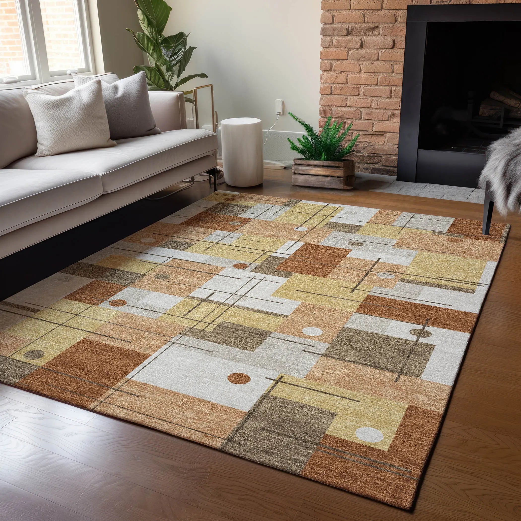 8' X 10' Copper And Graphite Geometric Washable Indoor Outdoor Area Rug Homeroots Outdoor