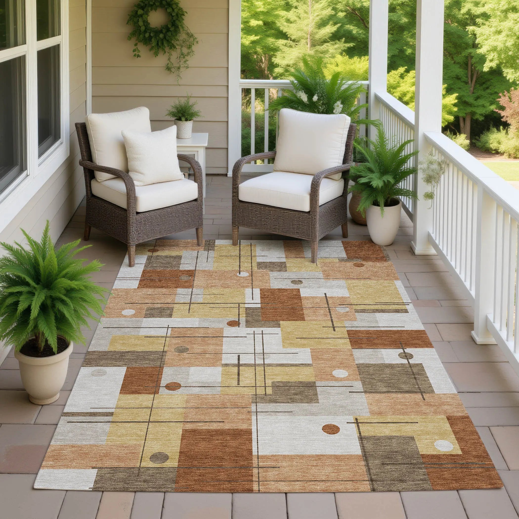 8' X 10' Copper And Graphite Geometric Washable Indoor Outdoor Area Rug Homeroots Outdoor