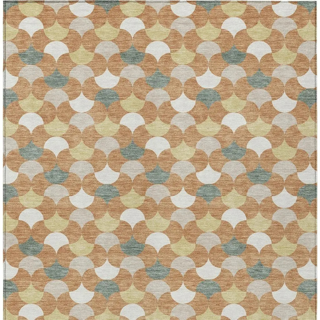 8' X 10' Copper And Green Geometric Washable Indoor Outdoor Area Rug Homeroots Outdoor