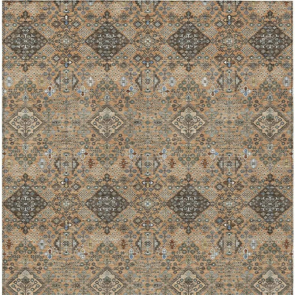 8' X 10' Copper And Green Geometric Washable Indoor Outdoor Area Rug Homeroots Outdoor