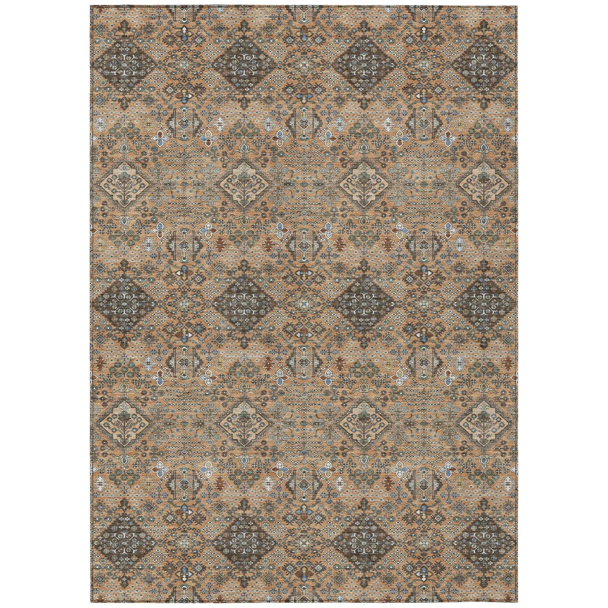 8' X 10' Copper And Green Geometric Washable Indoor Outdoor Area Rug Homeroots Outdoor