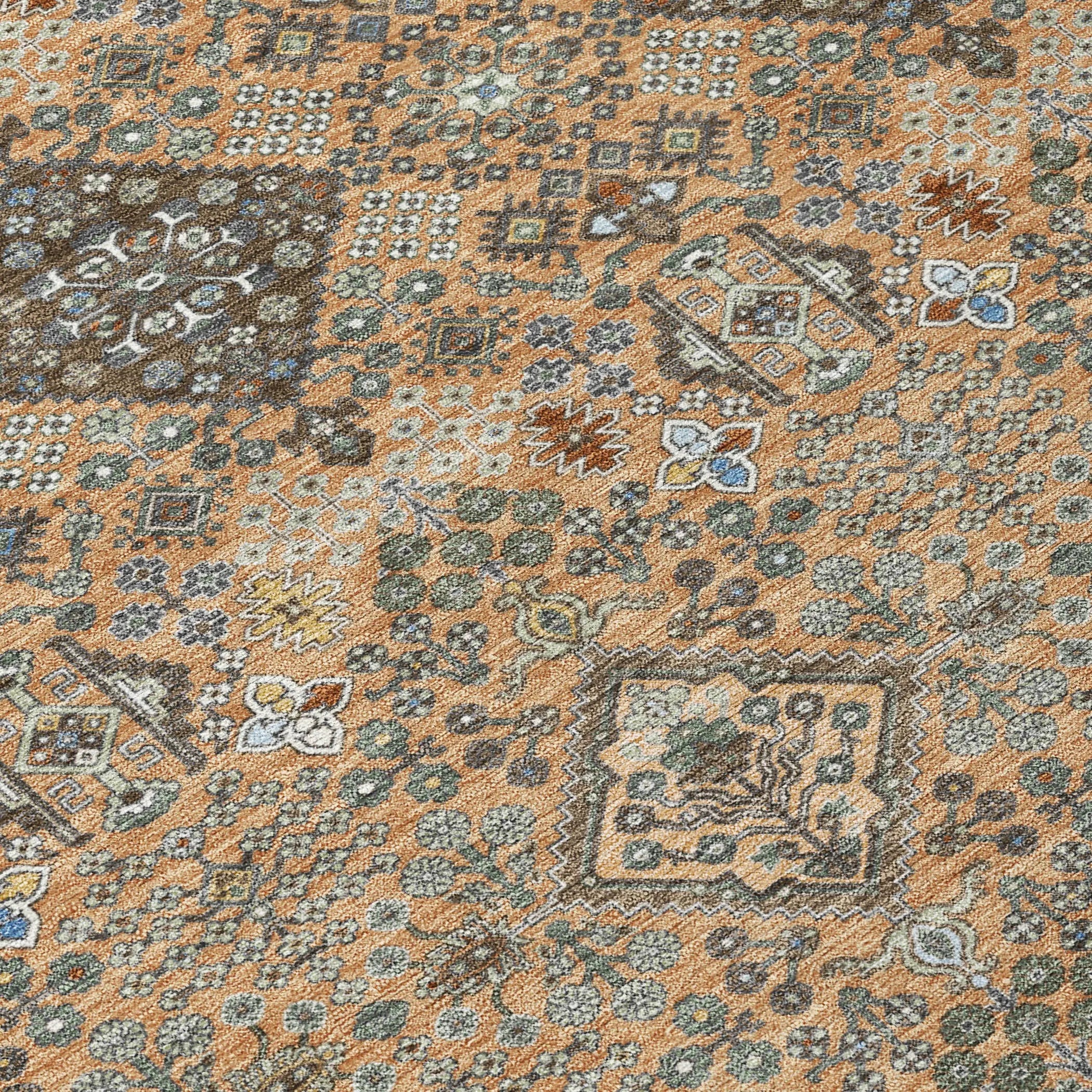 8' X 10' Copper And Green Geometric Washable Indoor Outdoor Area Rug Homeroots Outdoor