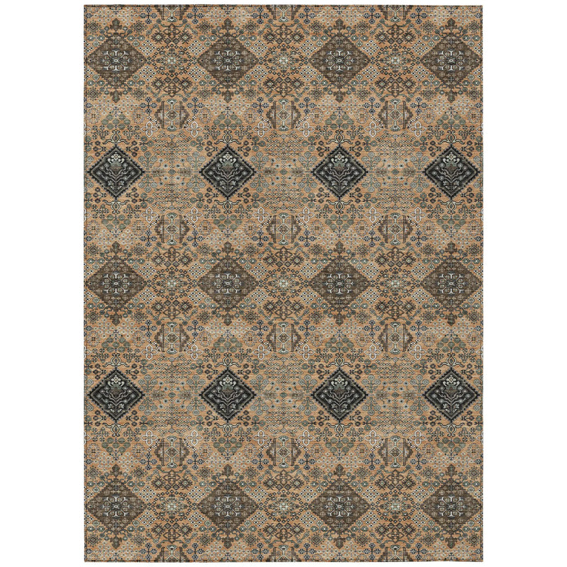 8' X 10' Copper And Green Geometric Washable Indoor Outdoor Area Rug Homeroots Outdoor