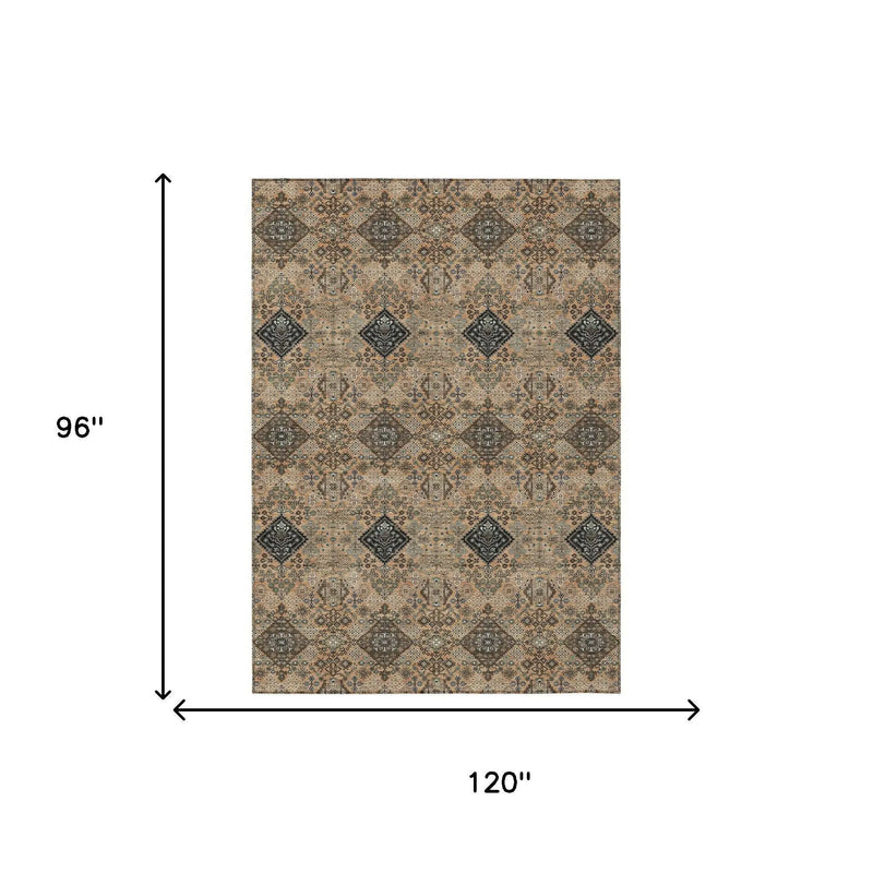 8' X 10' Copper And Green Geometric Washable Indoor Outdoor Area Rug Homeroots Outdoor