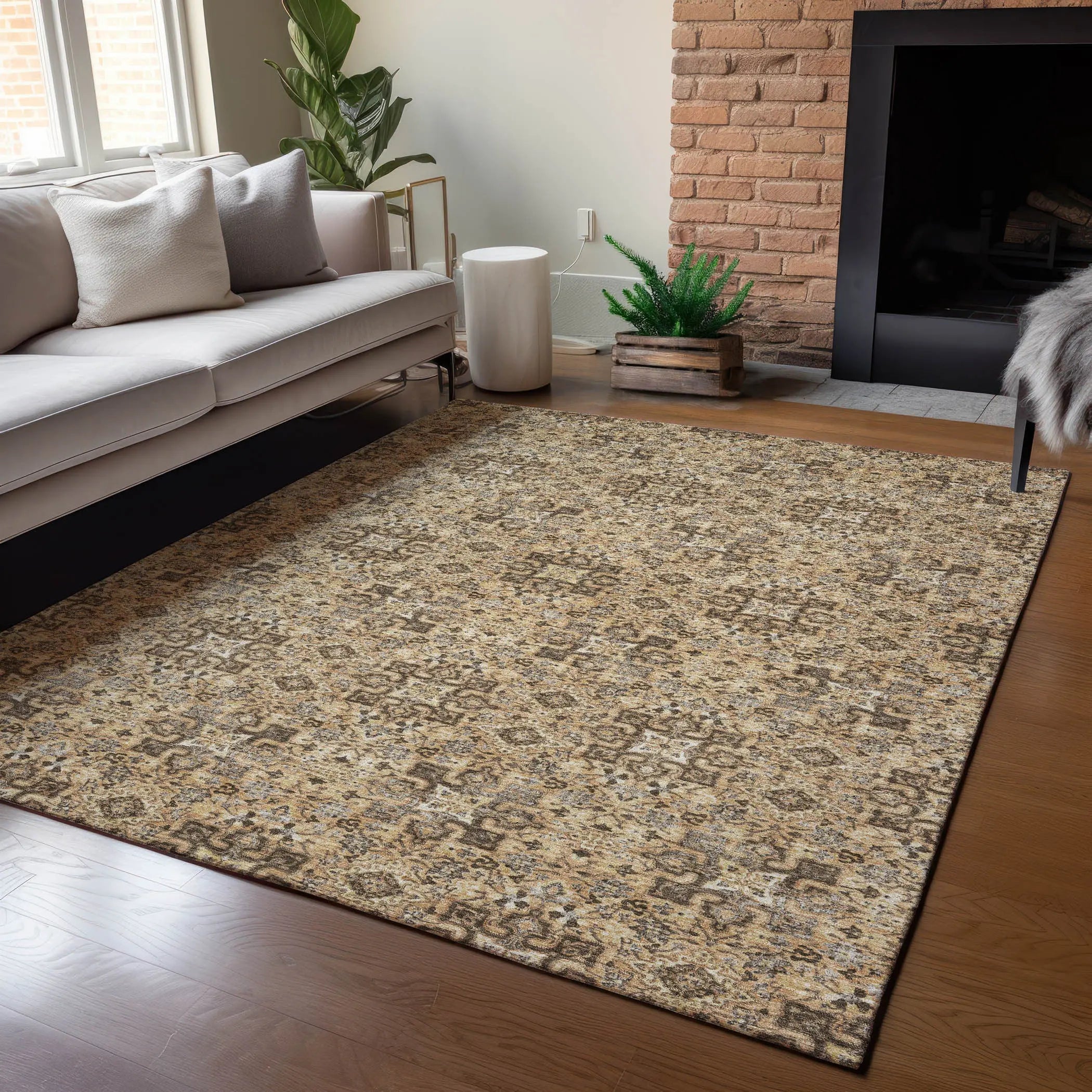 8' X 10' Copper And Green Oriental Washable Indoor Outdoor Area Rug Homeroots Outdoor