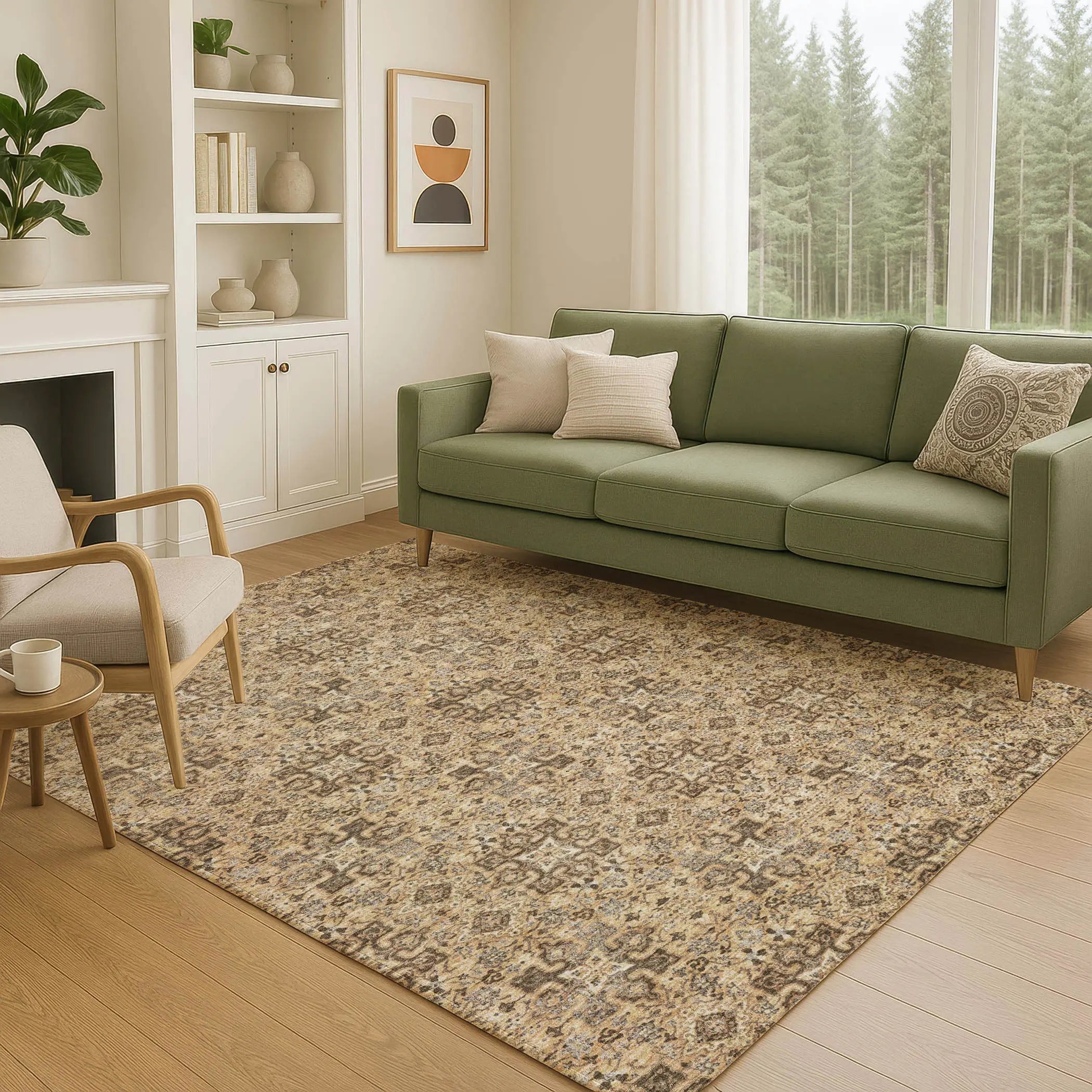 8' X 10' Copper And Green Oriental Washable Indoor Outdoor Area Rug Homeroots Outdoor
