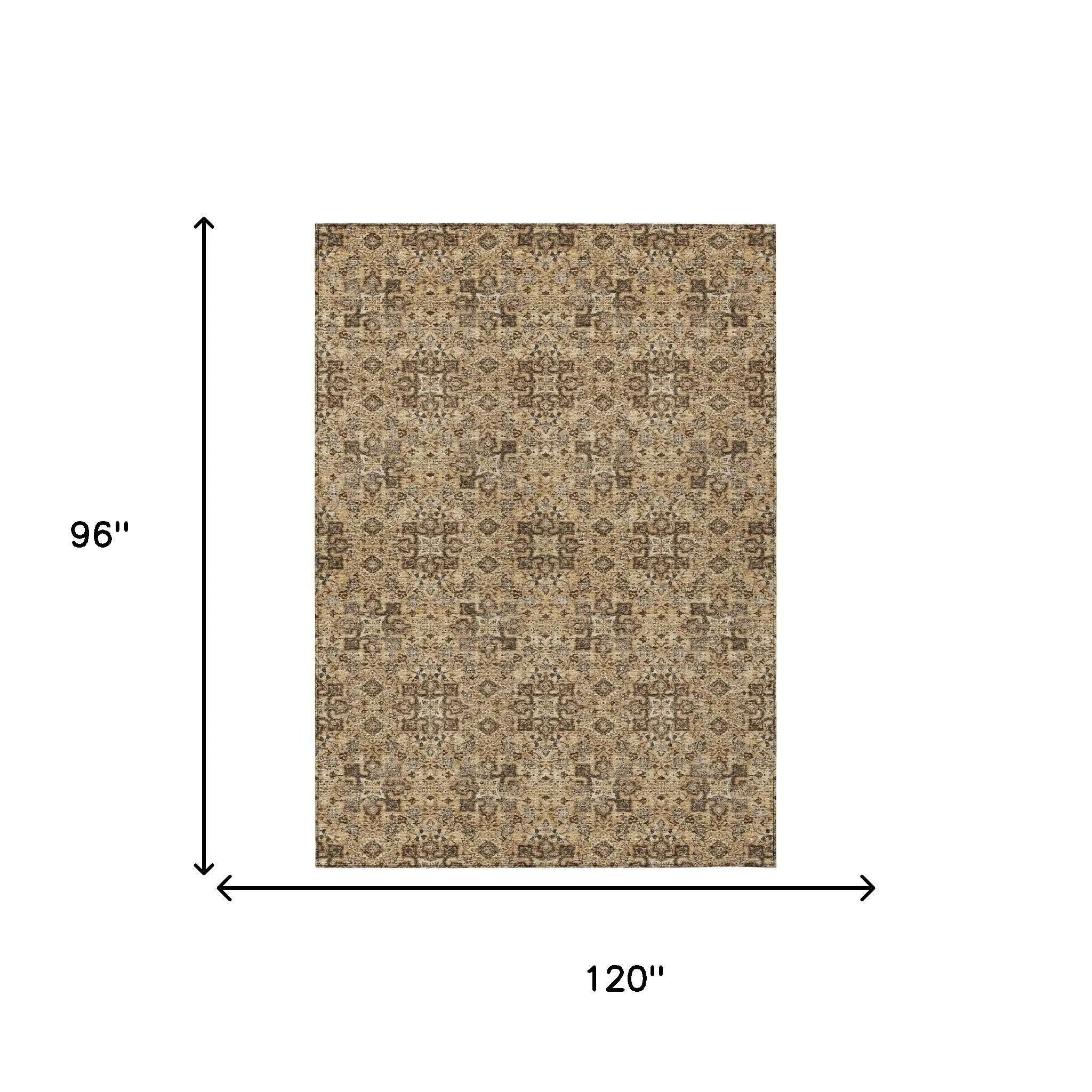 8' X 10' Copper And Green Oriental Washable Indoor Outdoor Area Rug Homeroots Outdoor