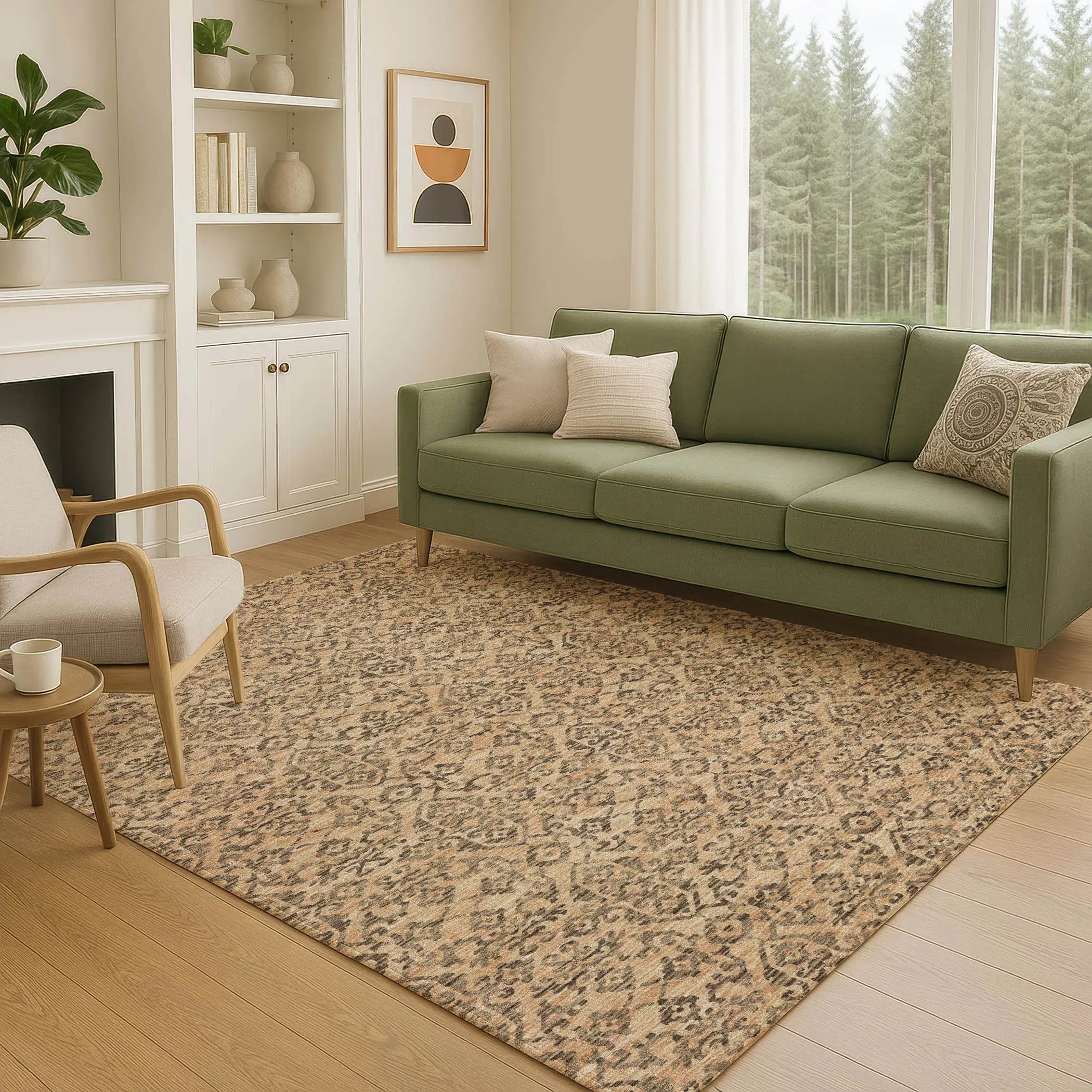 8' X 10' Copper And Green Oriental Washable Indoor Outdoor Area Rug Homeroots Outdoor