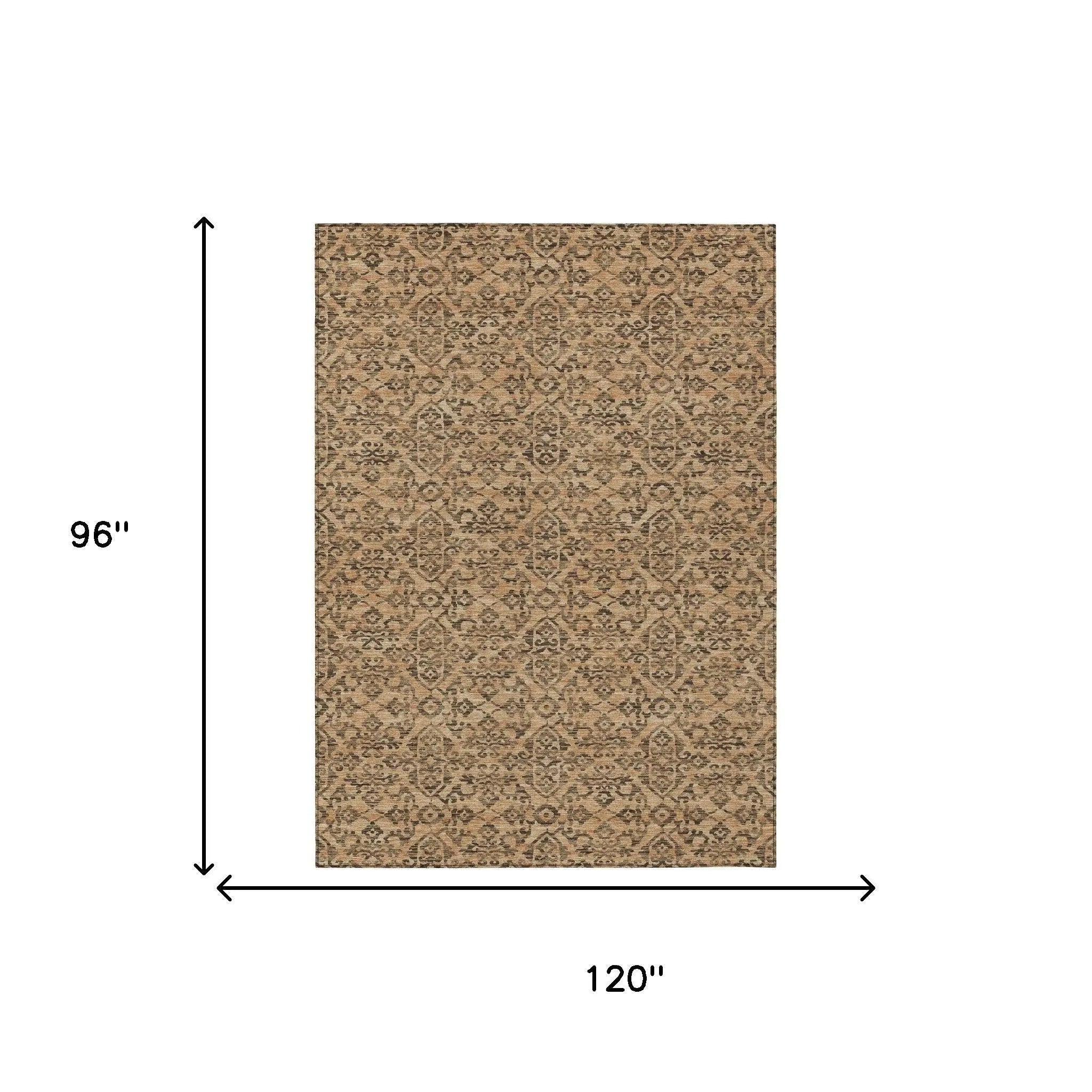 8' X 10' Copper And Green Oriental Washable Indoor Outdoor Area Rug Homeroots Outdoor