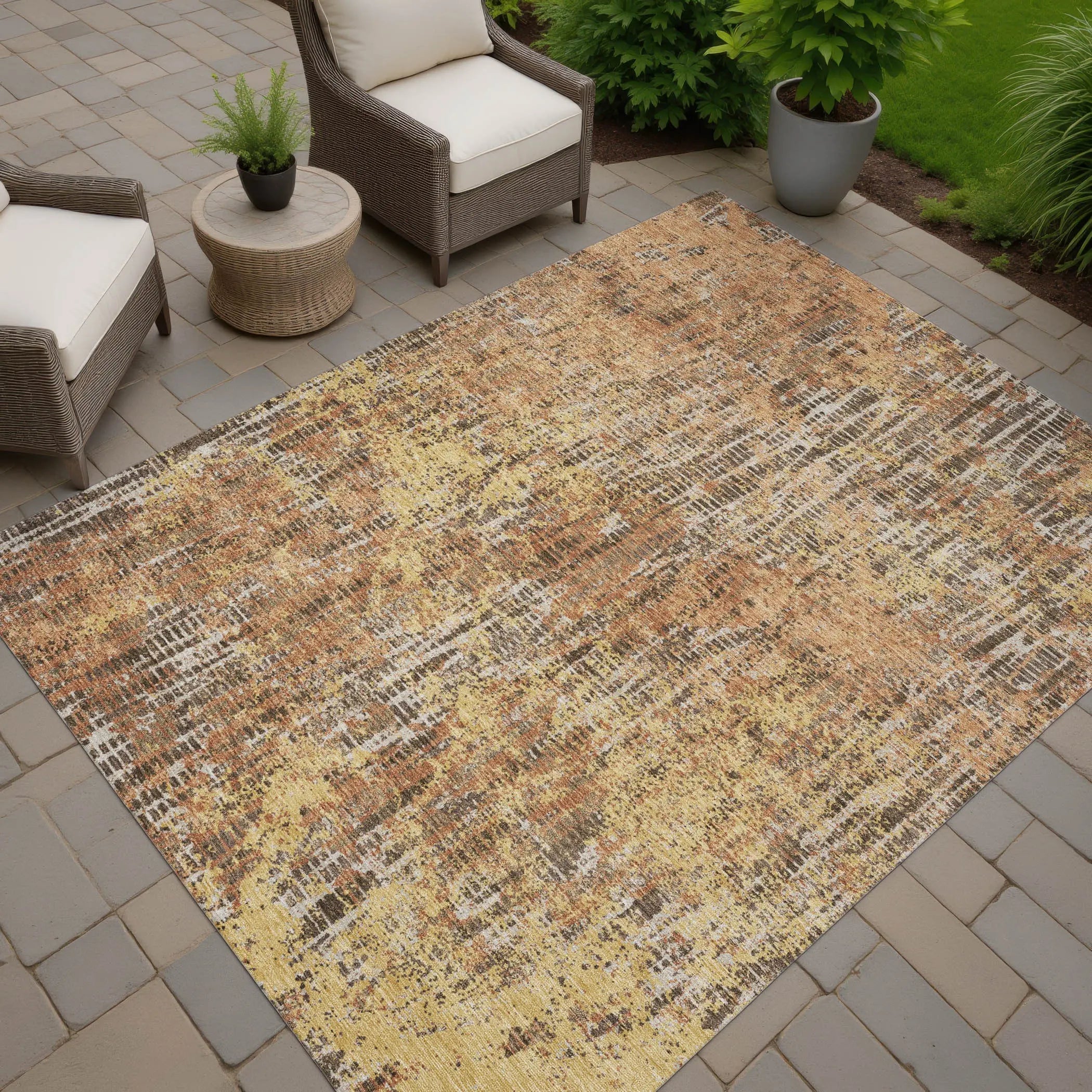 8' X 10' Copper And Ivory Abstract Washable Indoor Outdoor Area Rug Homeroots Outdoor