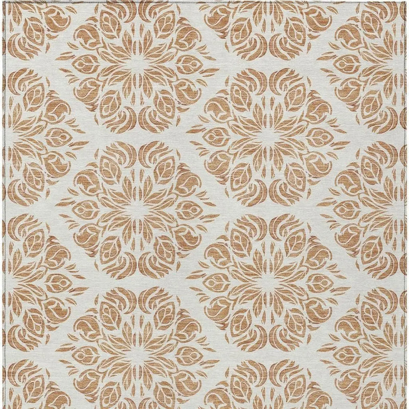 8' X 10' Copper And Ivory Damask Washable Indoor Outdoor Area Rug Homeroots Outdoor