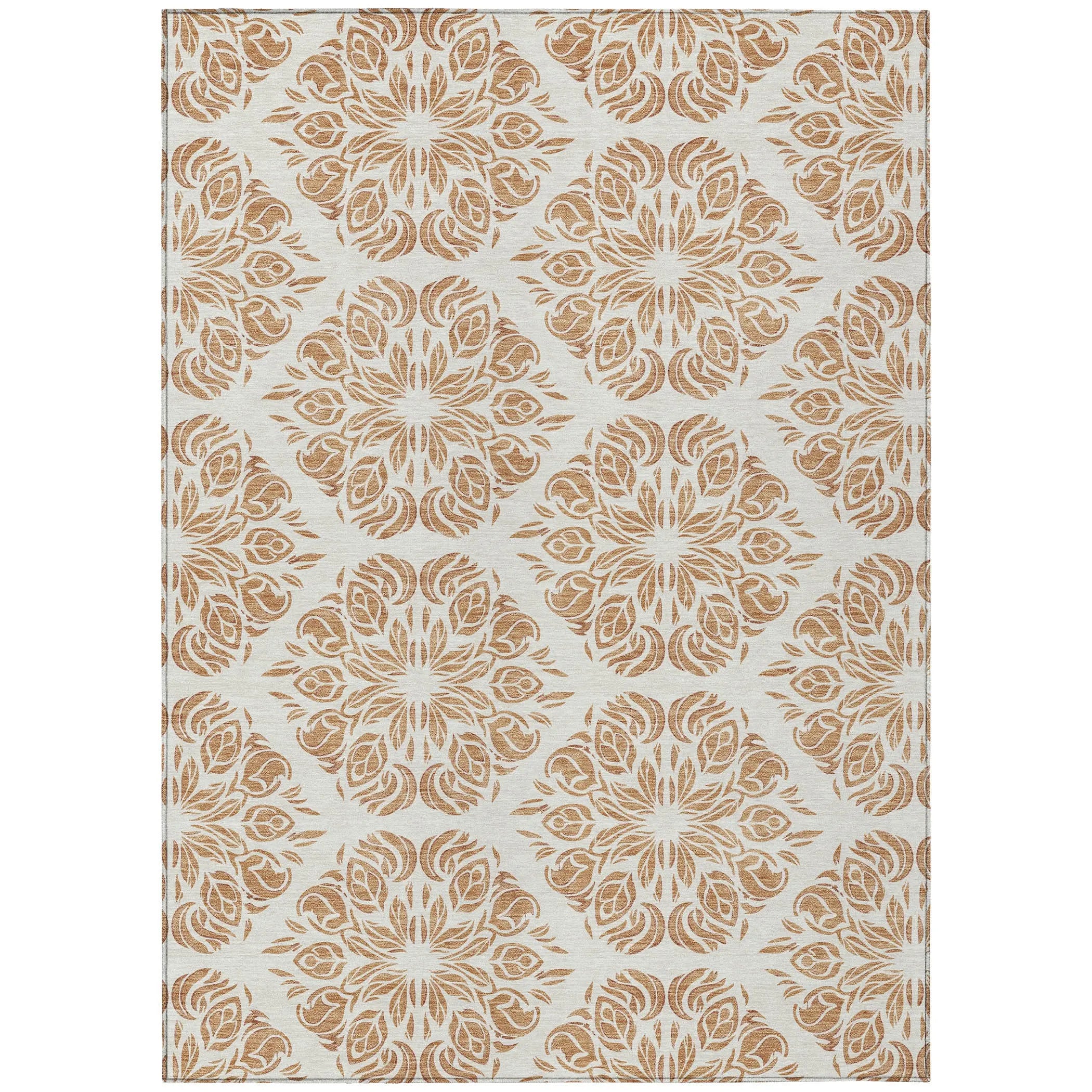 8' X 10' Copper And Ivory Damask Washable Indoor Outdoor Area Rug Homeroots Outdoor