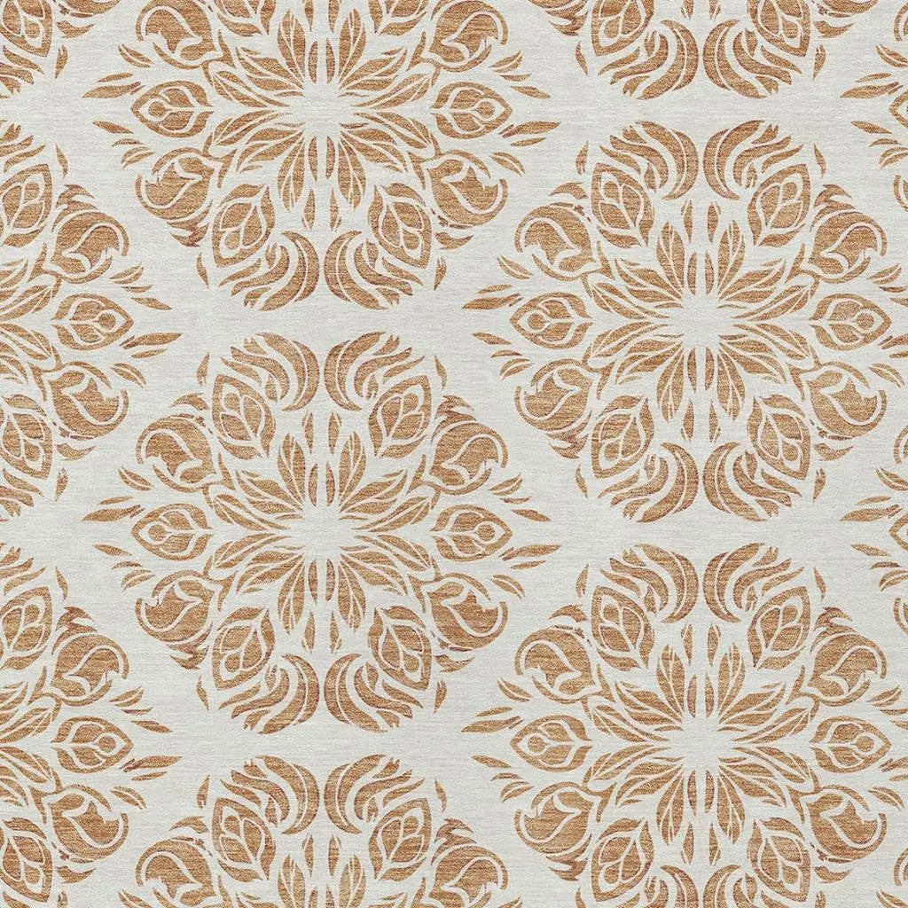 8' X 10' Copper And Ivory Damask Washable Indoor Outdoor Area Rug Homeroots Outdoor