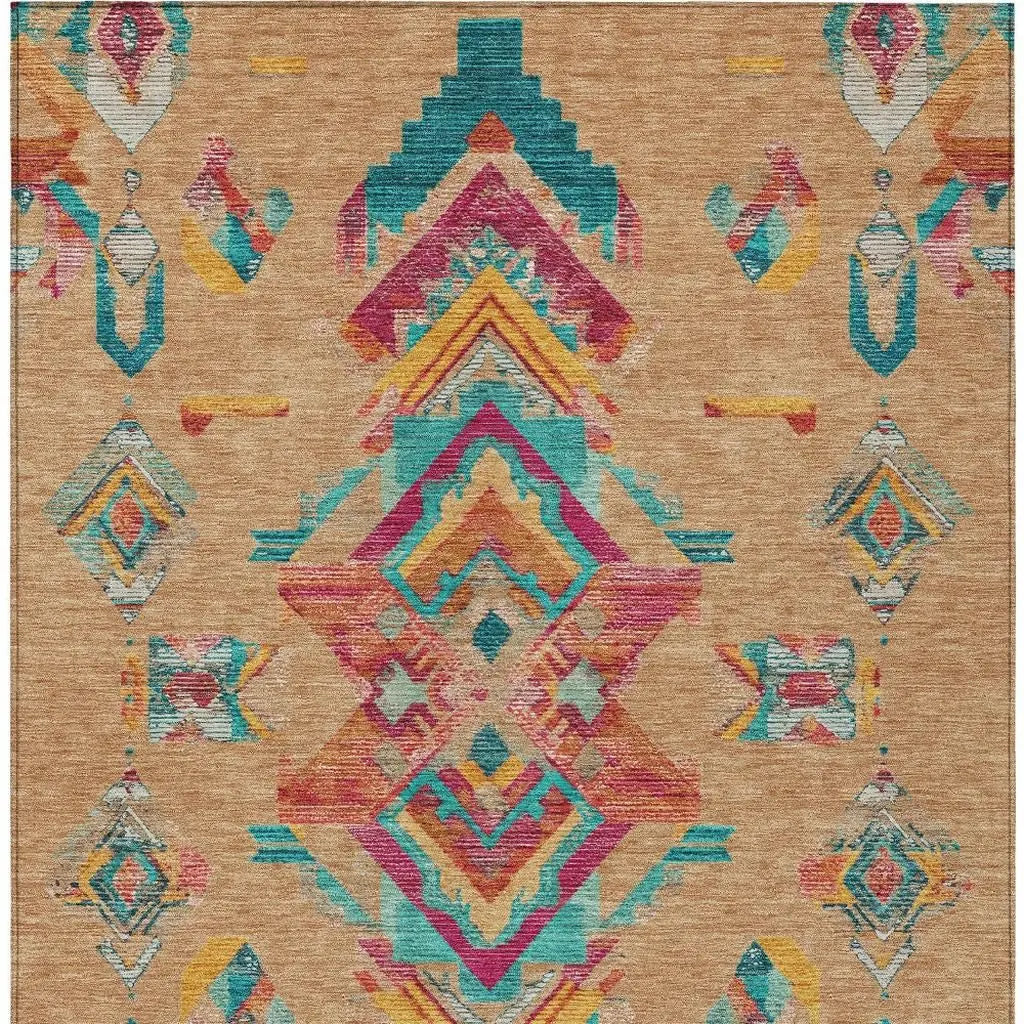 8' X 10' Copper And Ivory Tribal Washable Indoor Outdoor Area Rug Homeroots Outdoor