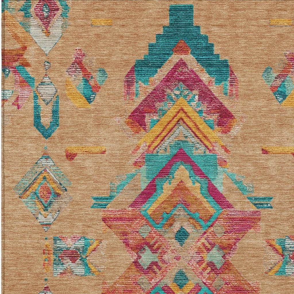 8' X 10' Copper And Ivory Tribal Washable Indoor Outdoor Area Rug Homeroots Outdoor