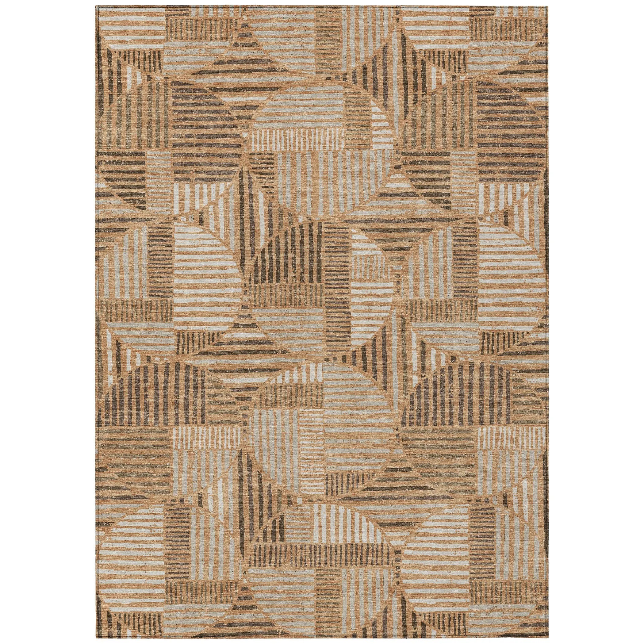8' X 10' Copper And Khaki Geometric Washable Indoor Outdoor Area Rug Homeroots Outdoor