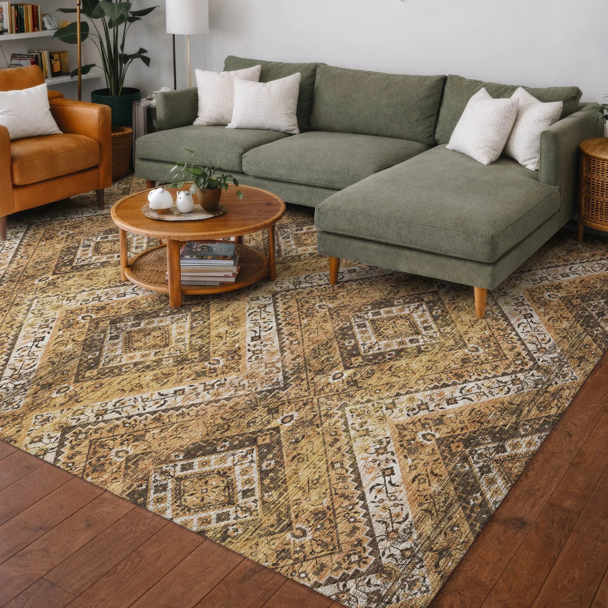 8' X 10' Copper And Khaki Tribal Washable Indoor Outdoor Area Rug Homeroots Outdoor