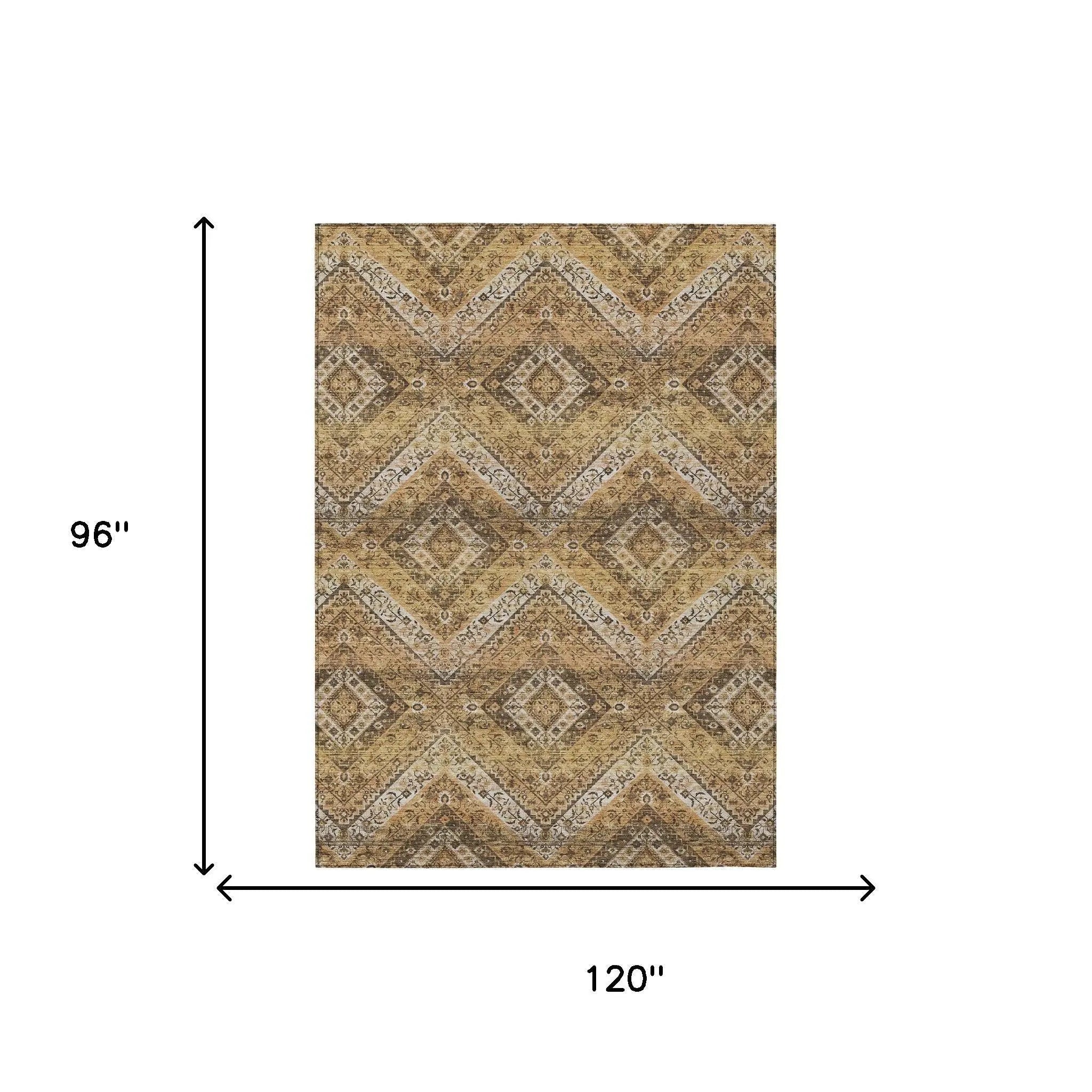 8' X 10' Copper And Khaki Tribal Washable Indoor Outdoor Area Rug Homeroots Outdoor