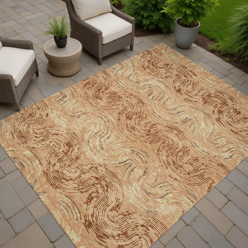 8' X 10' Copper And Orange Abstract Washable Indoor Outdoor Area Rug Homeroots Outdoor