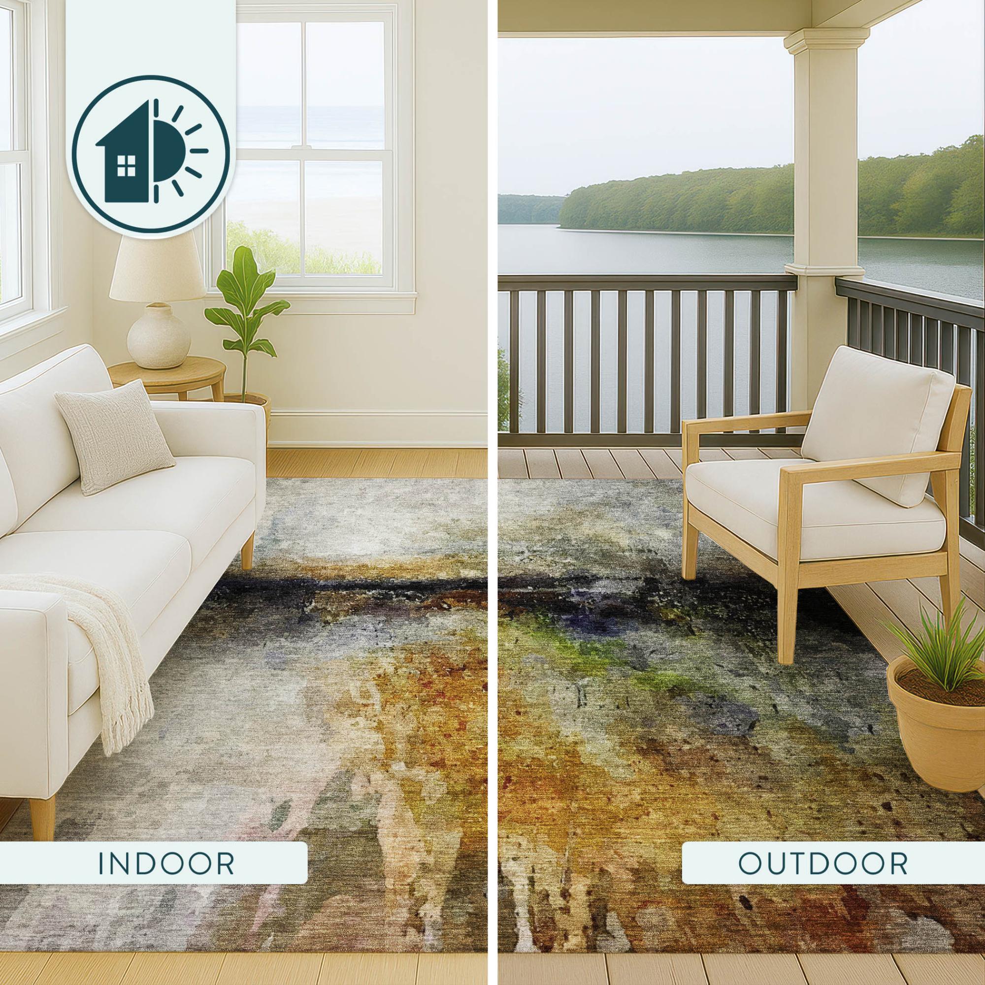 8' X 10' Copper And Orange Abstract Washable Indoor Outdoor Area Rug Homeroots Outdoor