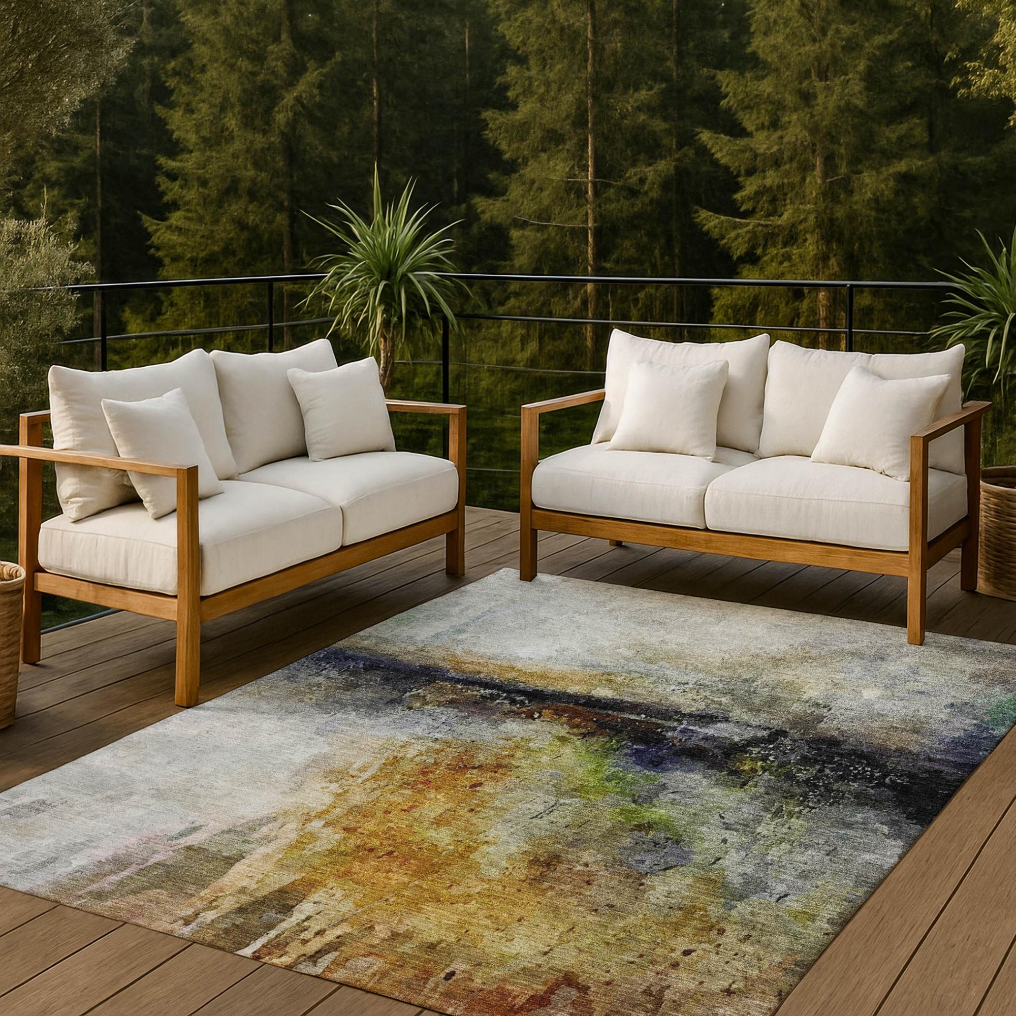 8' X 10' Copper And Orange Abstract Washable Indoor Outdoor Area Rug Homeroots Outdoor