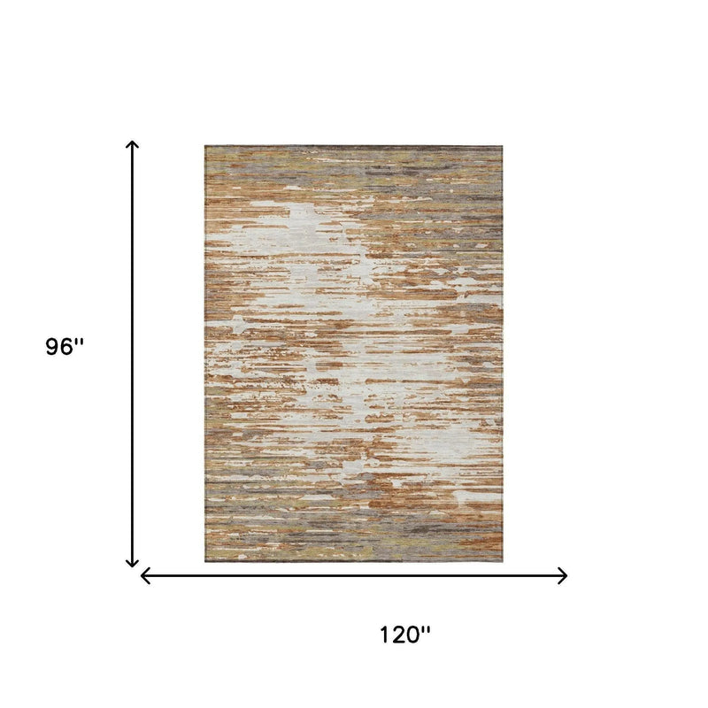 8' X 10' Copper And Orange Abstract Washable Indoor Outdoor Area Rug Homeroots Outdoor