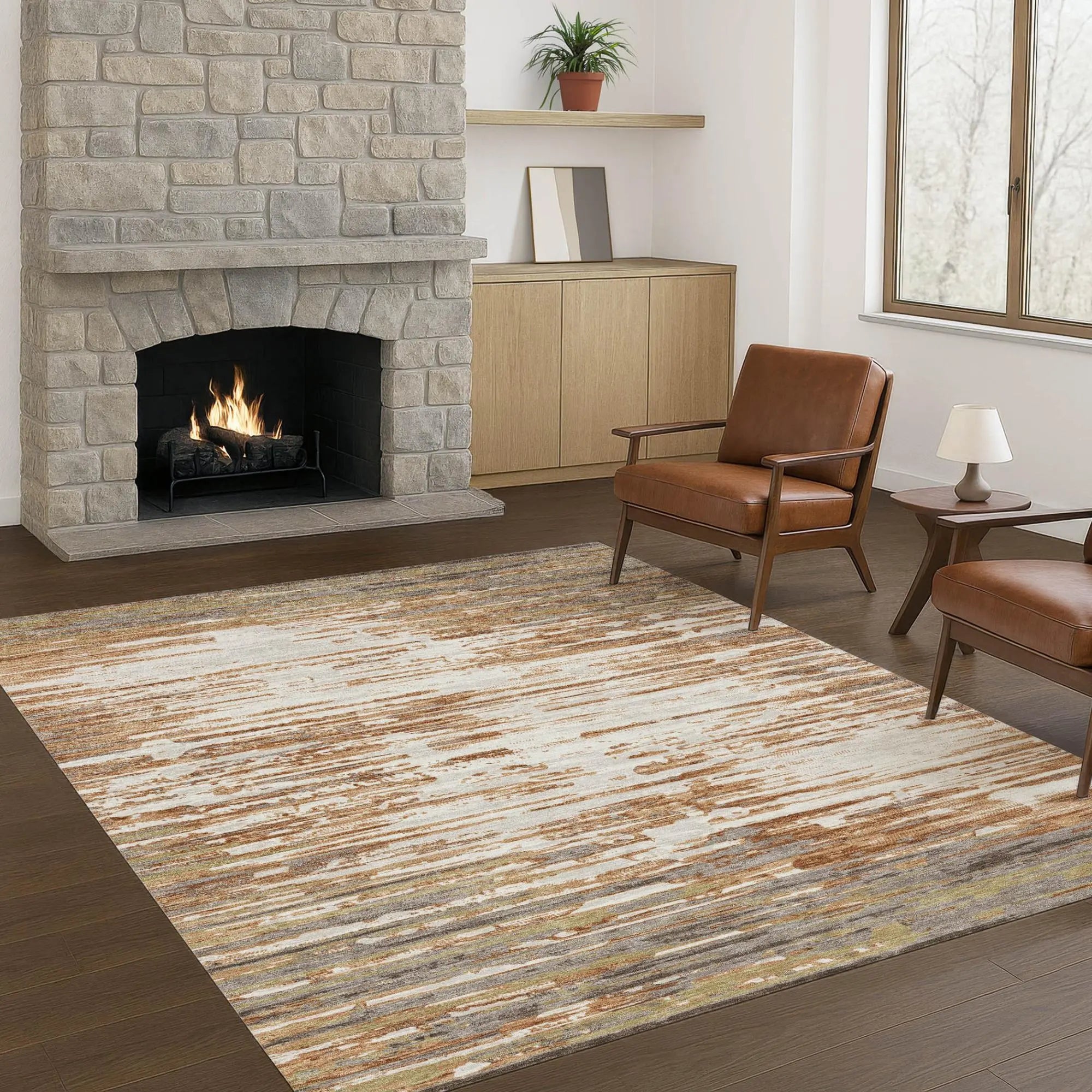8' X 10' Copper And Orange Abstract Washable Indoor Outdoor Area Rug Homeroots Outdoor