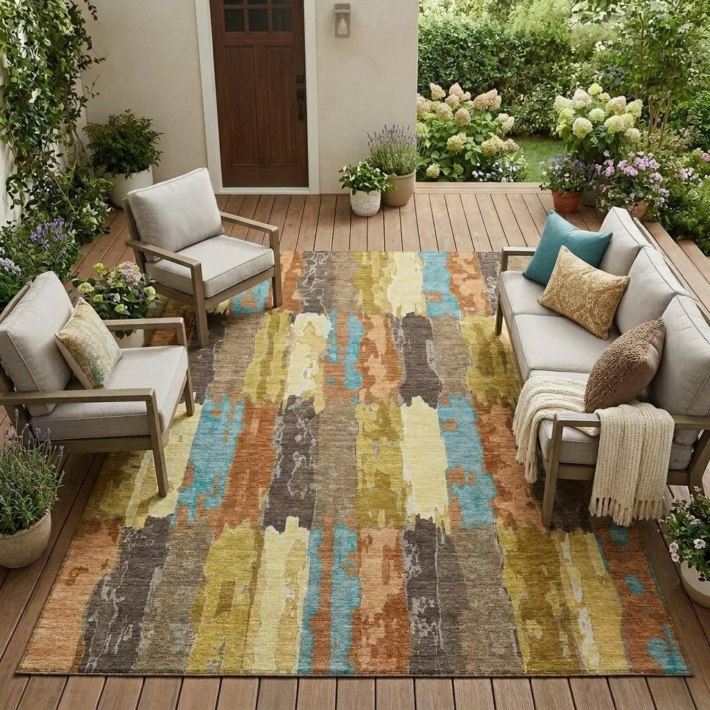 8' X 10' Copper And Orange Abstract Washable Indoor Outdoor Area Rug Homeroots Outdoor