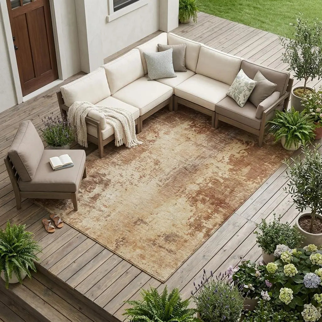 8' X 10' Copper And Orange Abstract Washable Indoor Outdoor Area Rug Homeroots Outdoor