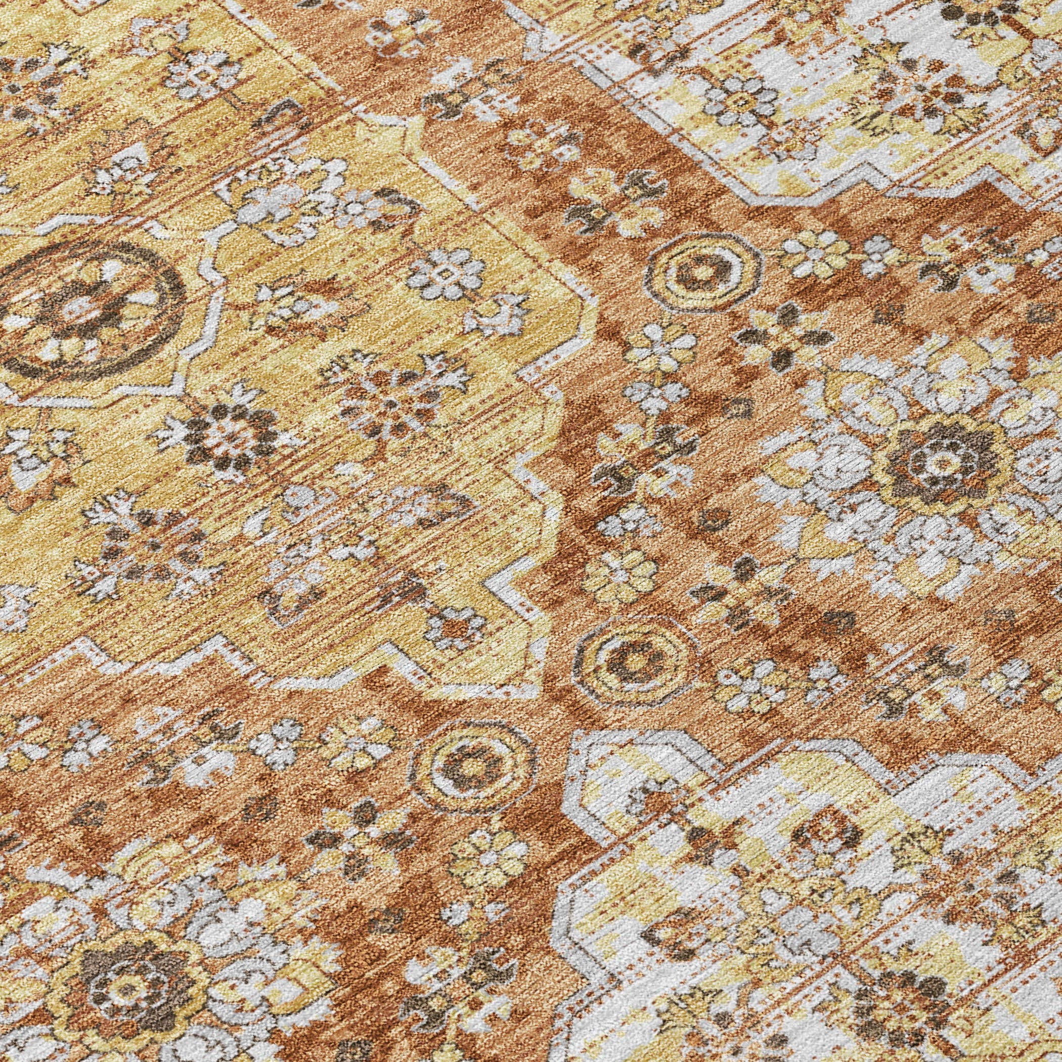 8' X 10' Copper And Orange Damask Washable Indoor Outdoor Area Rug Homeroots Outdoor