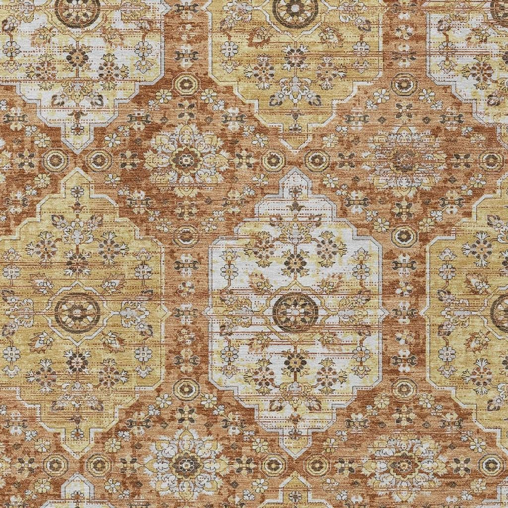 8' X 10' Copper And Orange Damask Washable Indoor Outdoor Area Rug Homeroots Outdoor