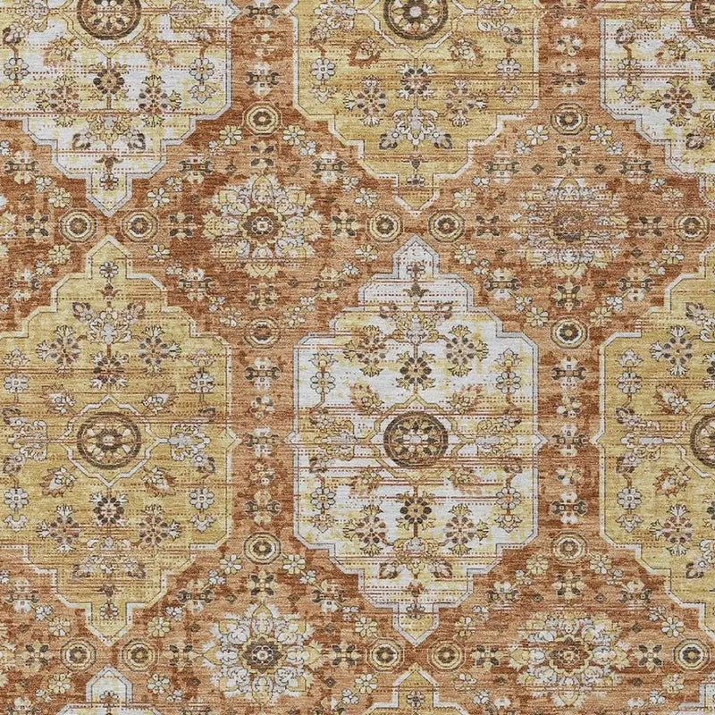 8' X 10' Copper And Orange Damask Washable Indoor Outdoor Area Rug Homeroots Outdoor