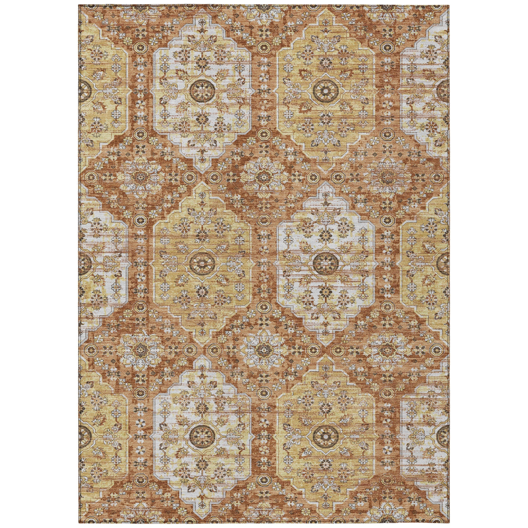 8' X 10' Copper And Orange Damask Washable Indoor Outdoor Area Rug Homeroots Outdoor