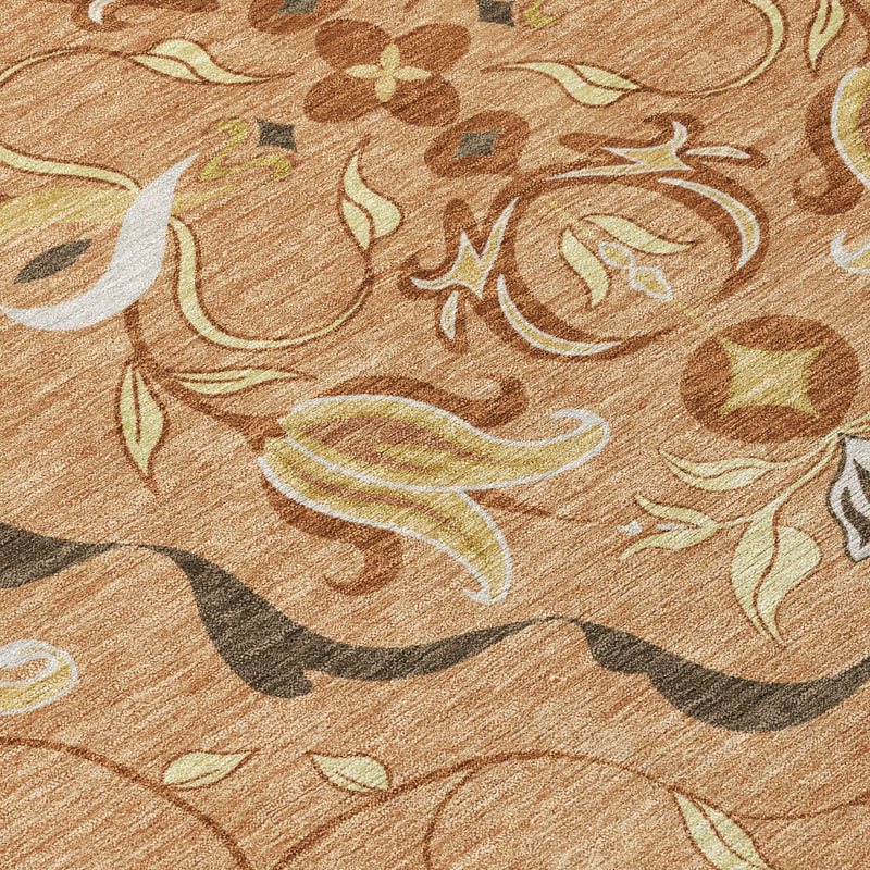 8' X 10' Copper And Orange Damask Washable Indoor Outdoor Area Rug Homeroots Outdoor