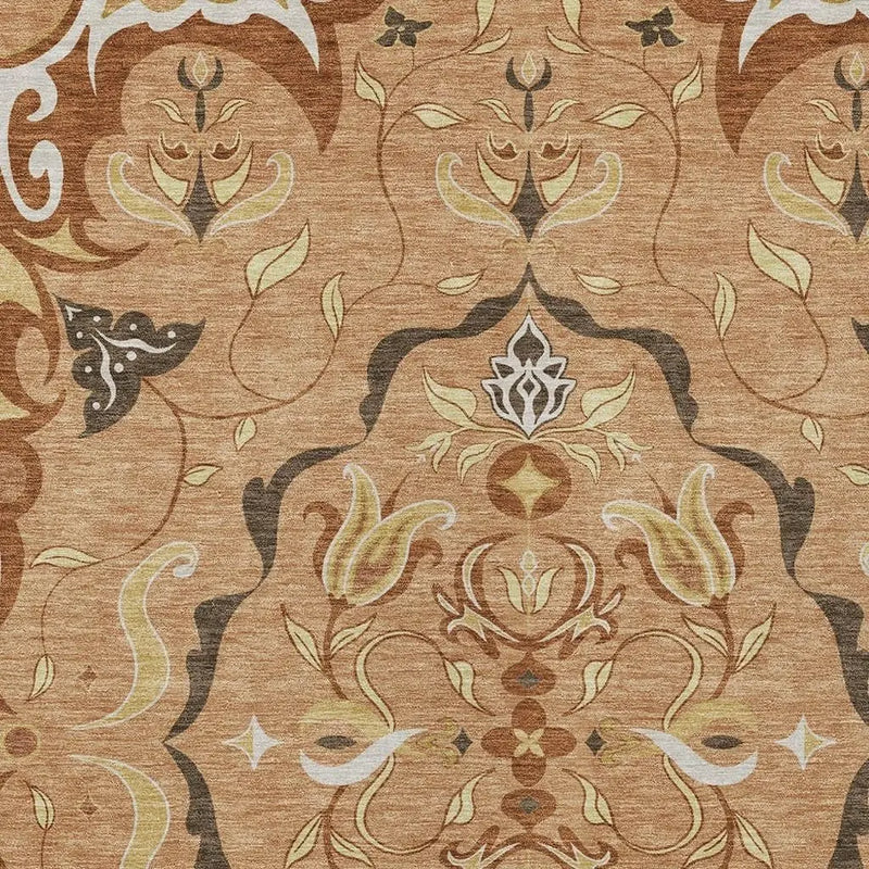 8' X 10' Copper And Orange Damask Washable Indoor Outdoor Area Rug Homeroots Outdoor