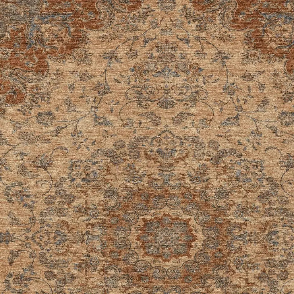8' X 10' Copper And Orange Floral Medallion Washable Indoor Outdoor Area Rug Homeroots Outdoor