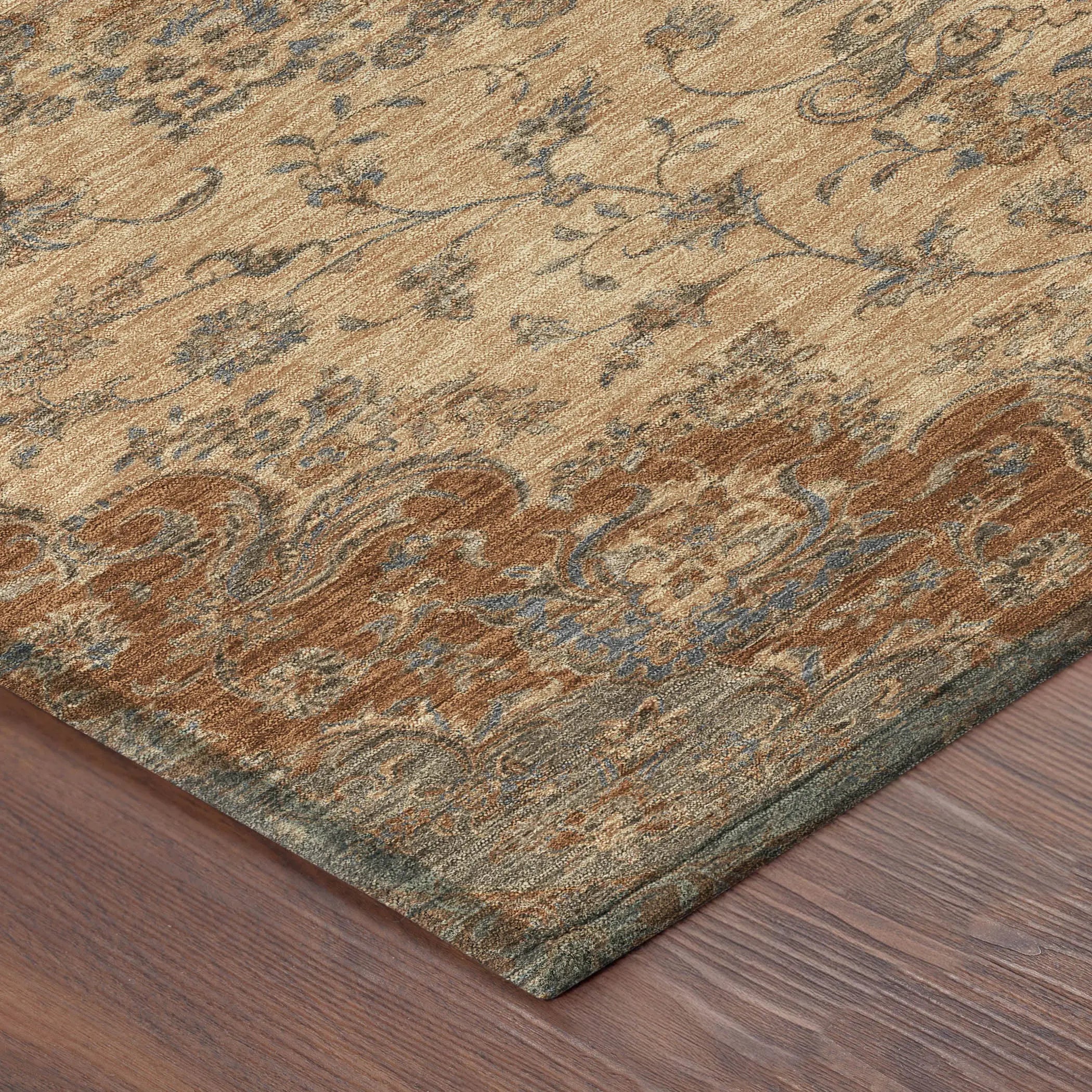 8' X 10' Copper And Orange Floral Medallion Washable Indoor Outdoor Area Rug Homeroots Outdoor