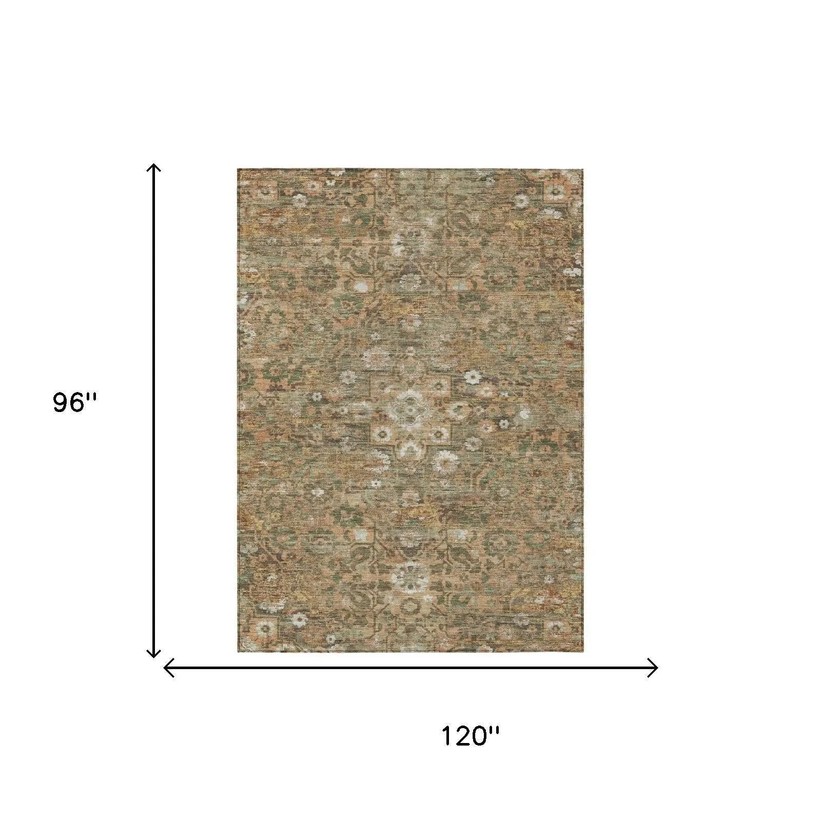 8' X 10' Copper And Orange Floral Medallion Washable Indoor Outdoor Area Rug Homeroots Outdoor