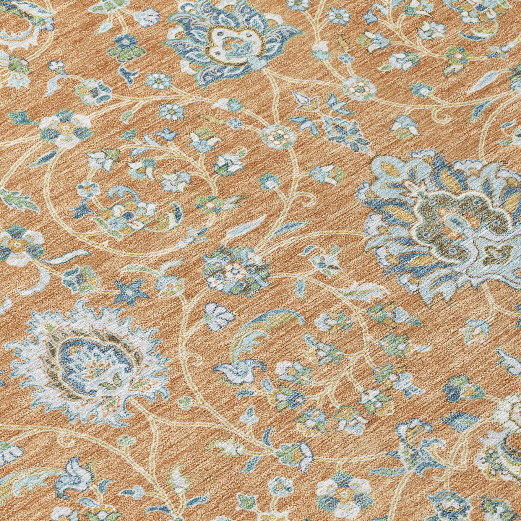 8' X 10' Copper And Orange Floral Washable Indoor Outdoor Area Rug Homeroots Outdoor