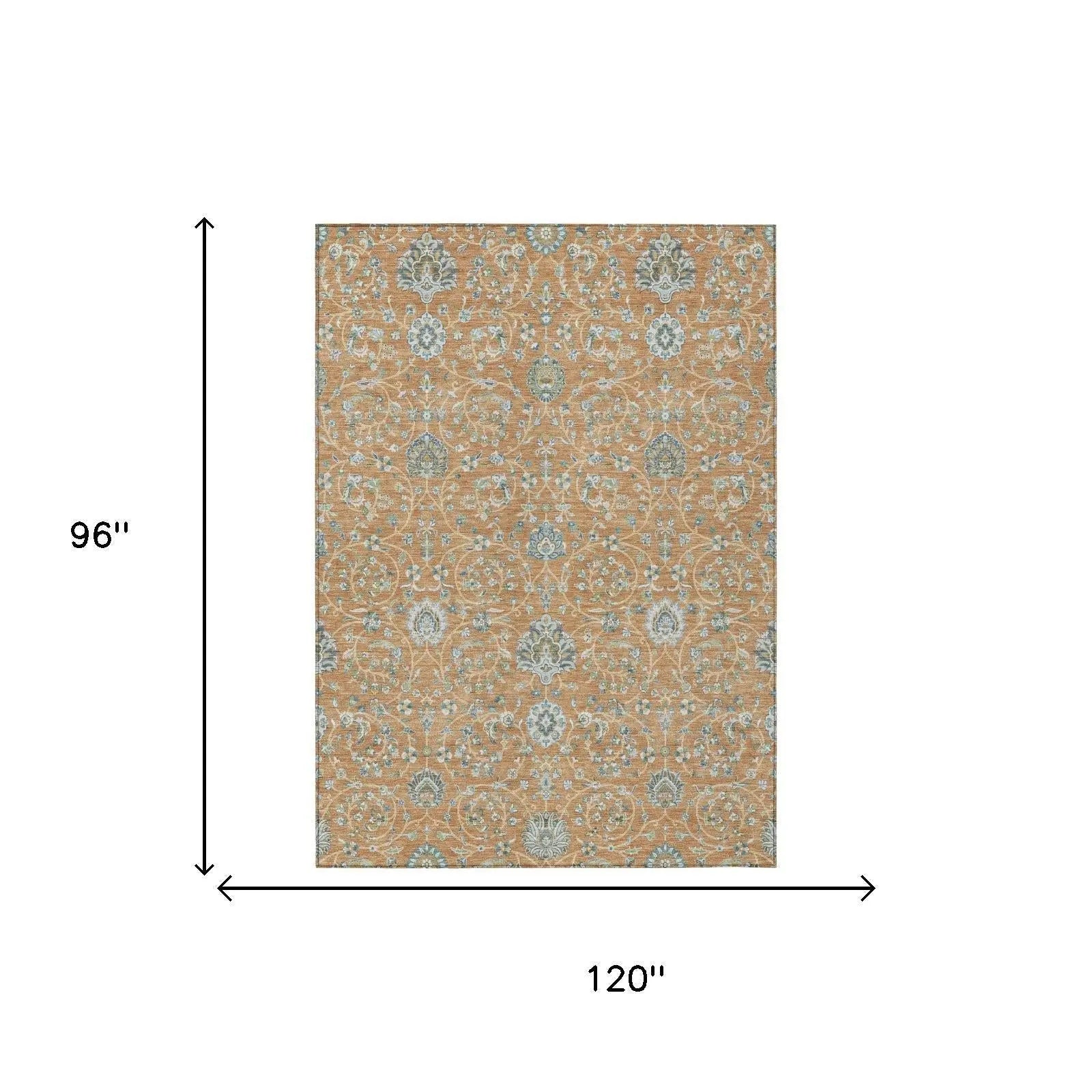8' X 10' Copper And Orange Floral Washable Indoor Outdoor Area Rug Homeroots Outdoor