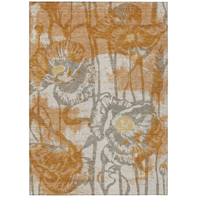 8' X 10' Copper And Orange Floral Washable Indoor Outdoor Area Rug Homeroots Outdoor