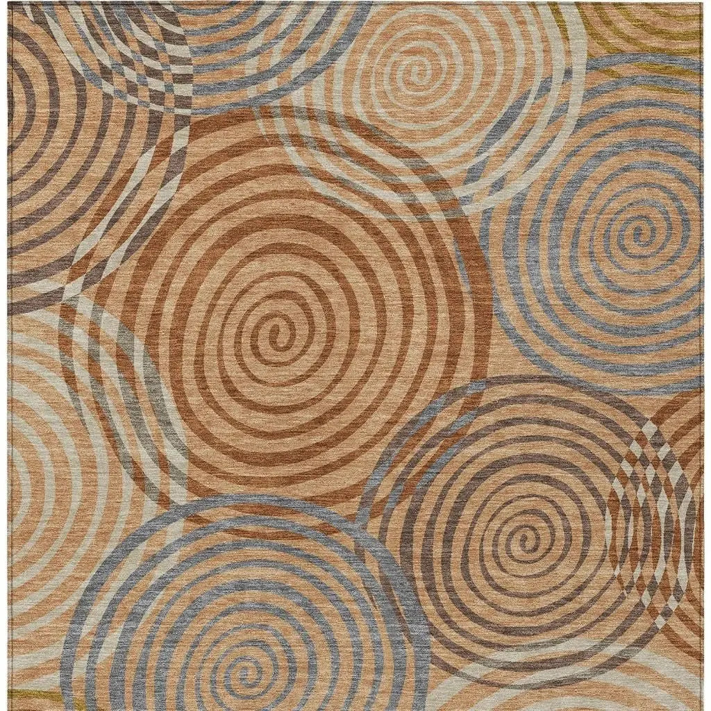 8' X 10' Copper And Orange Geometric Washable Indoor Outdoor Area Rug Homeroots Outdoor