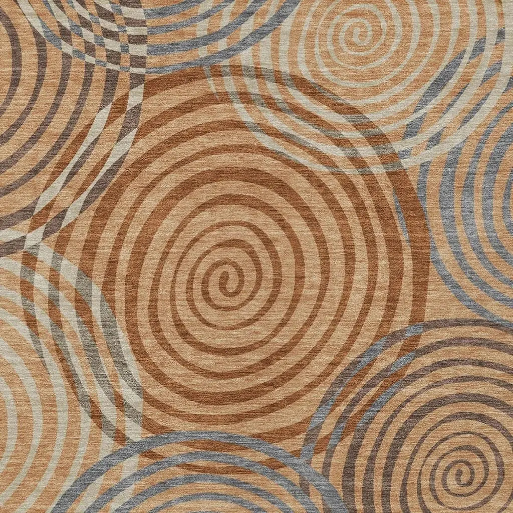 8' X 10' Copper And Orange Geometric Washable Indoor Outdoor Area Rug Homeroots Outdoor