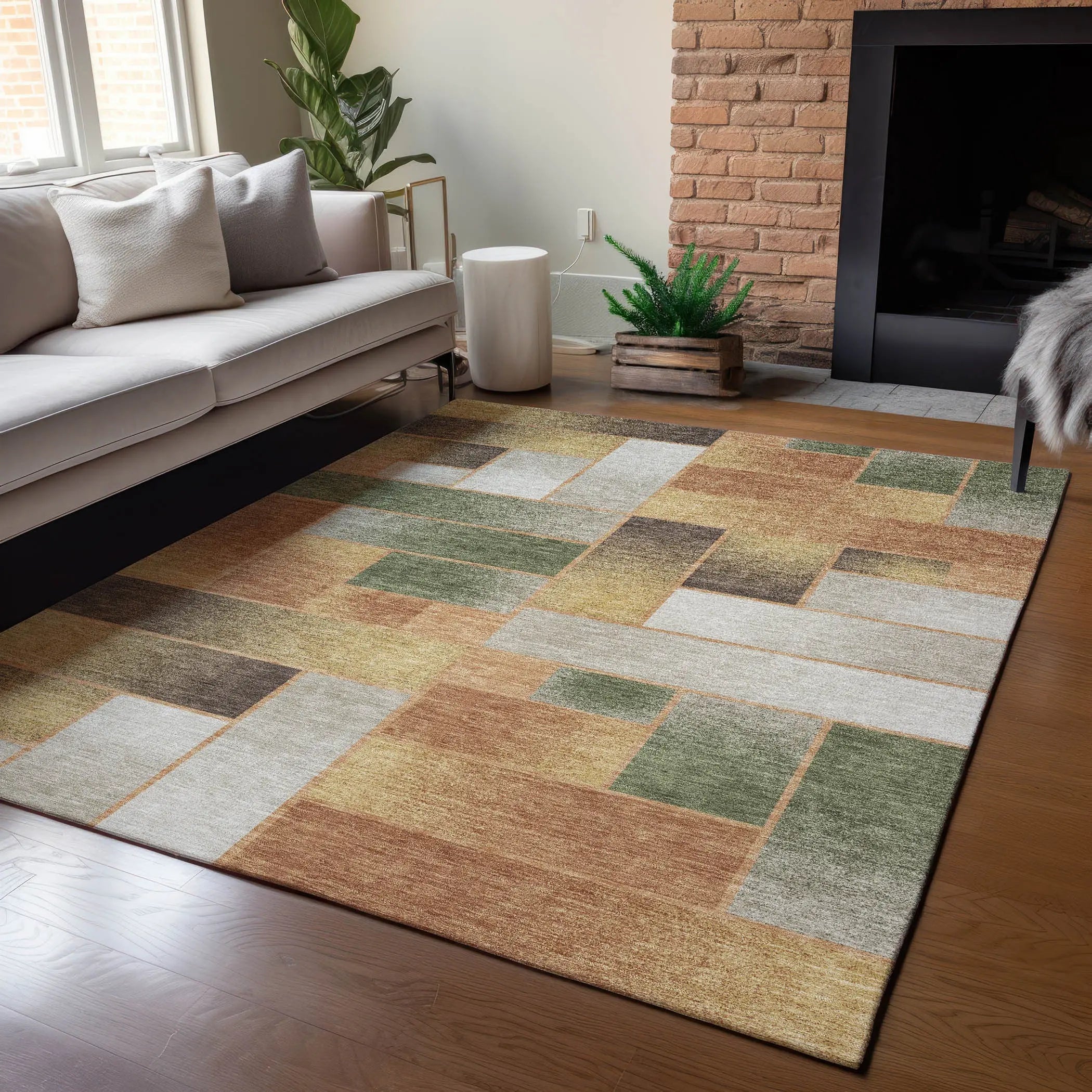 8' X 10' Copper And Orange Geometric Washable Indoor Outdoor Area Rug Homeroots Outdoor