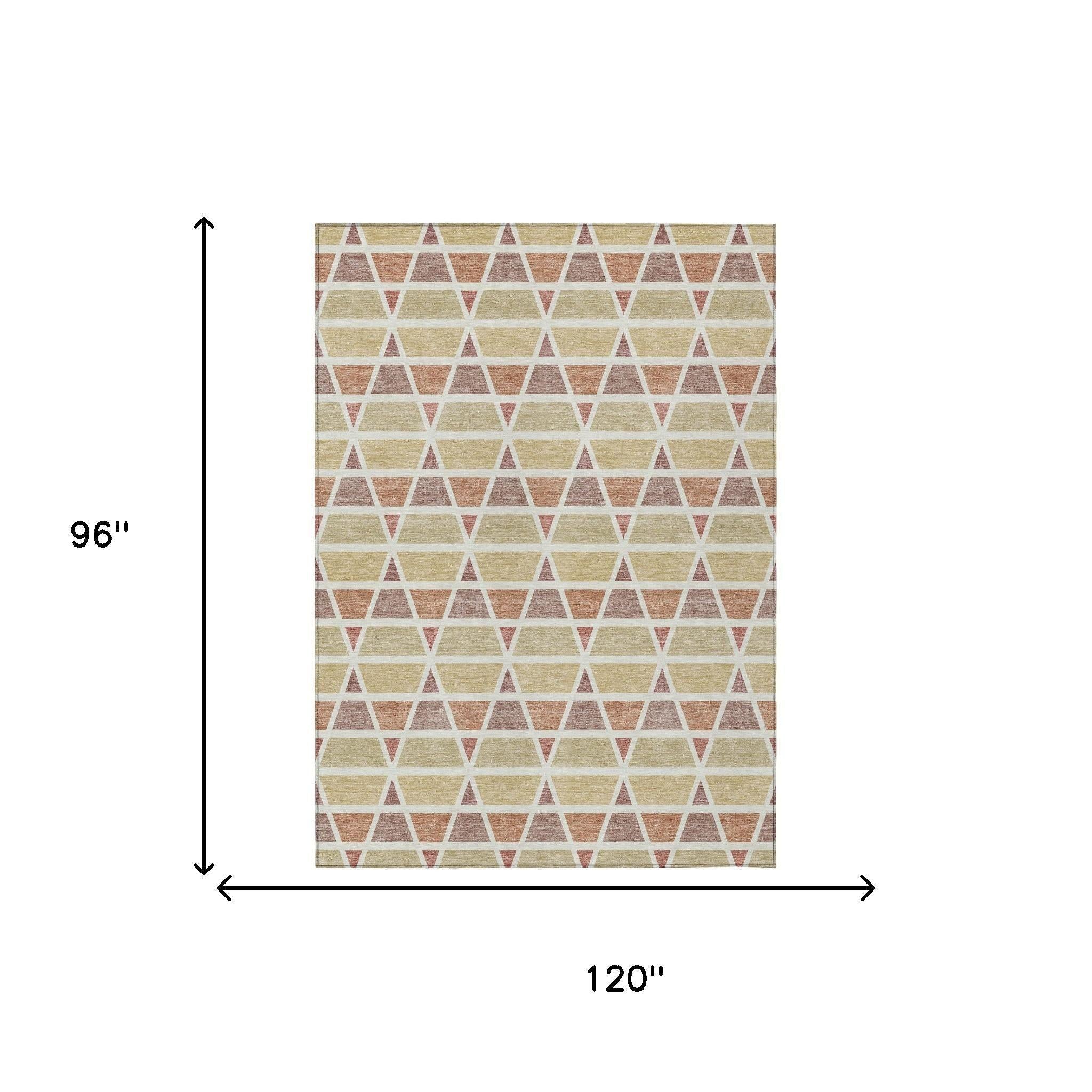 8' X 10' Copper And Orange Geometric Washable Indoor Outdoor Area Rug Homeroots Outdoor