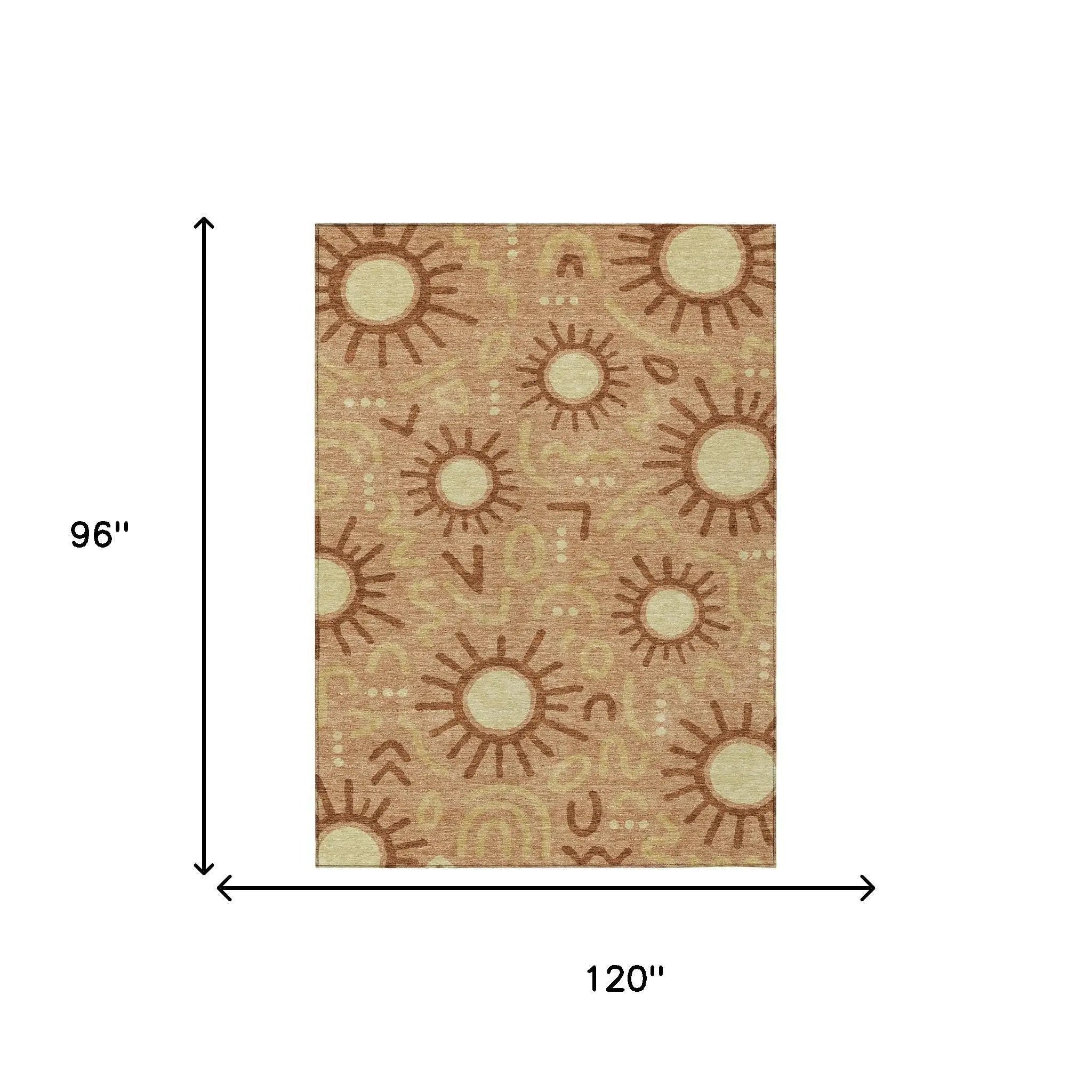 8' X 10' Copper And Orange Geometric Washable Indoor Outdoor Area Rug Homeroots Outdoor
