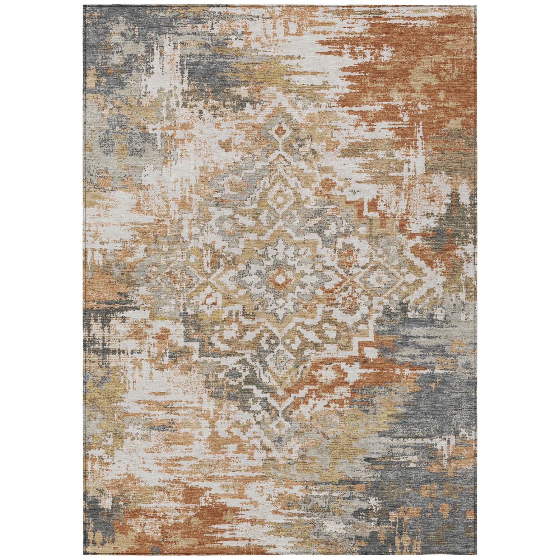 8' X 10' Copper And Orange Medallion Washable Indoor Outdoor Area Rug Homeroots Outdoor